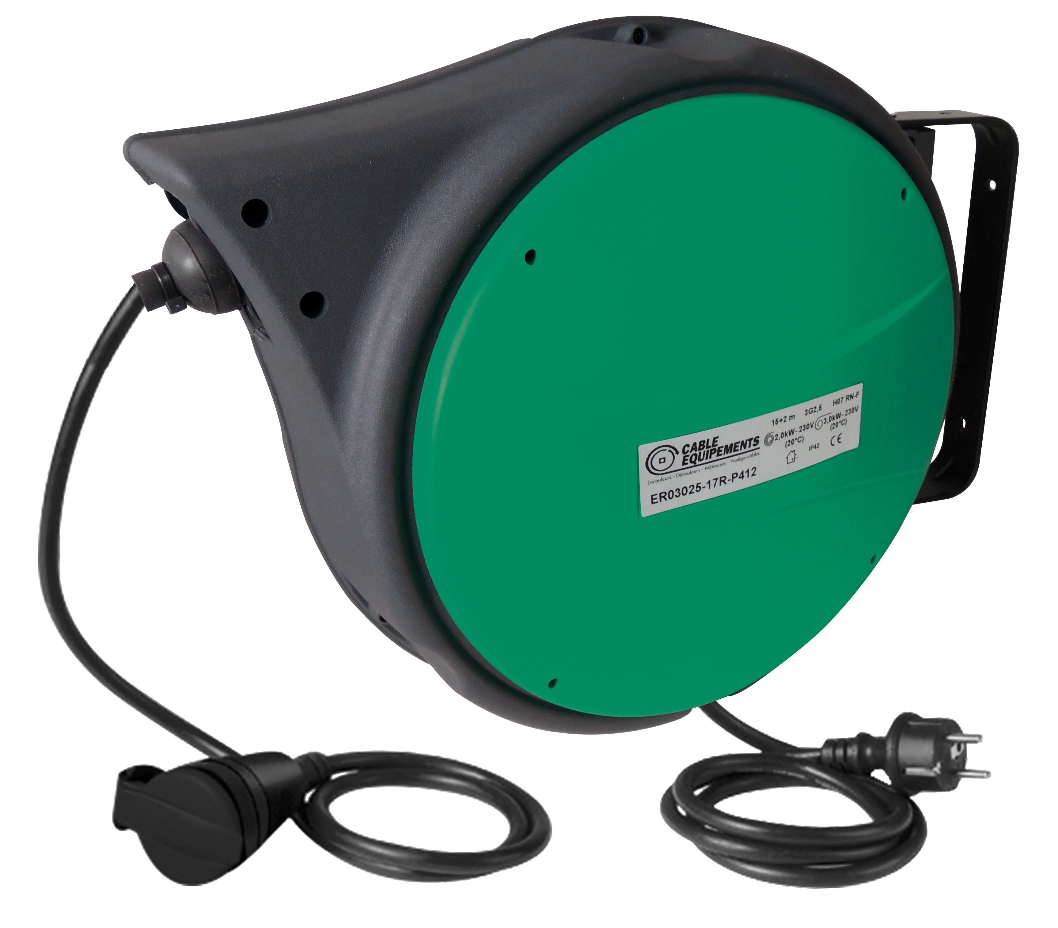Cable Equipements - P412 enrouleur rappel automatique - gamme EURO garantie 3 ans - 15+2m 3G2,5²