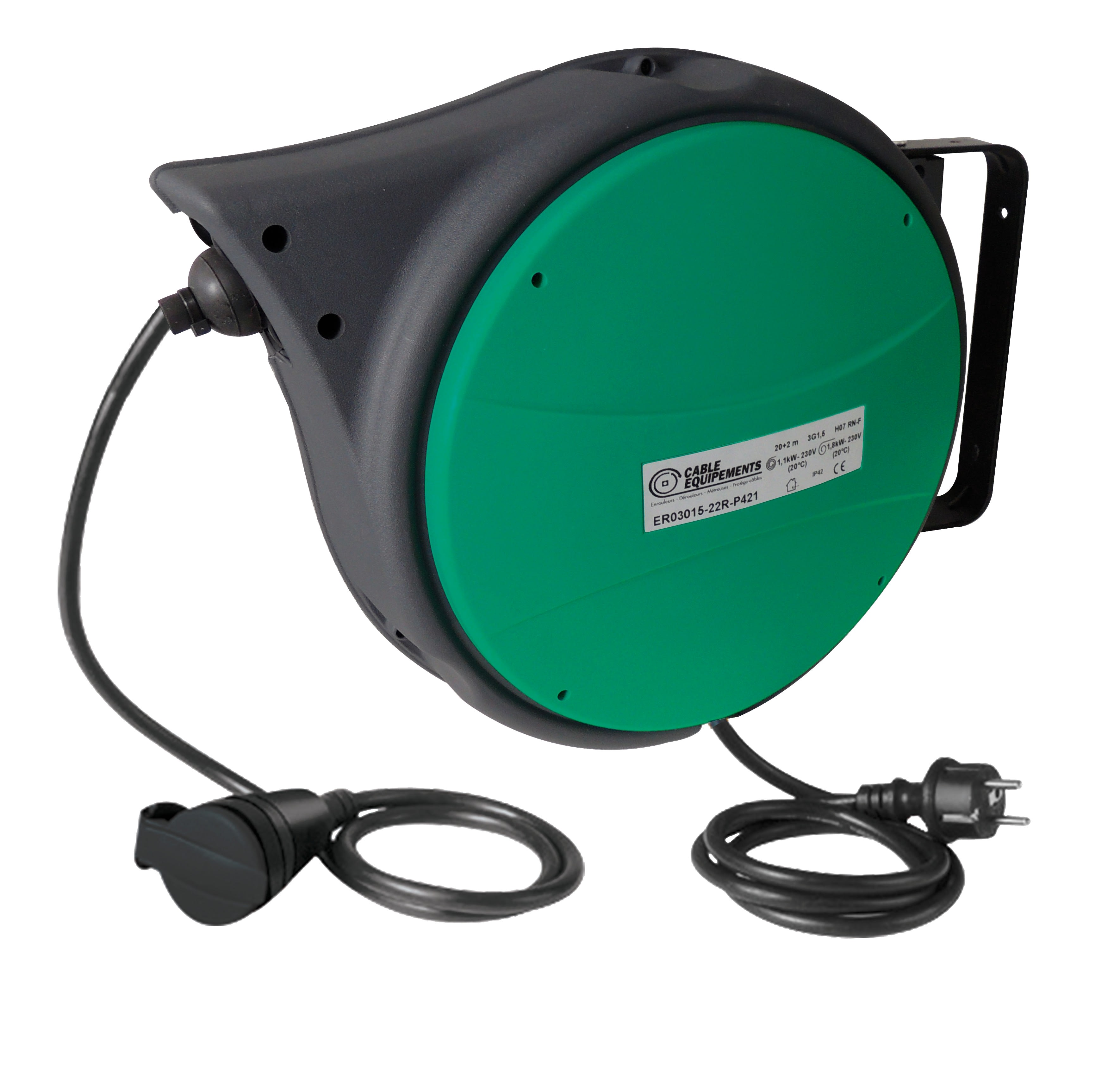 Cable Equipements - P421 enrouleur rappel automatique - gamme EURO garantie 3 ans - 20+2m 3G1,5²
