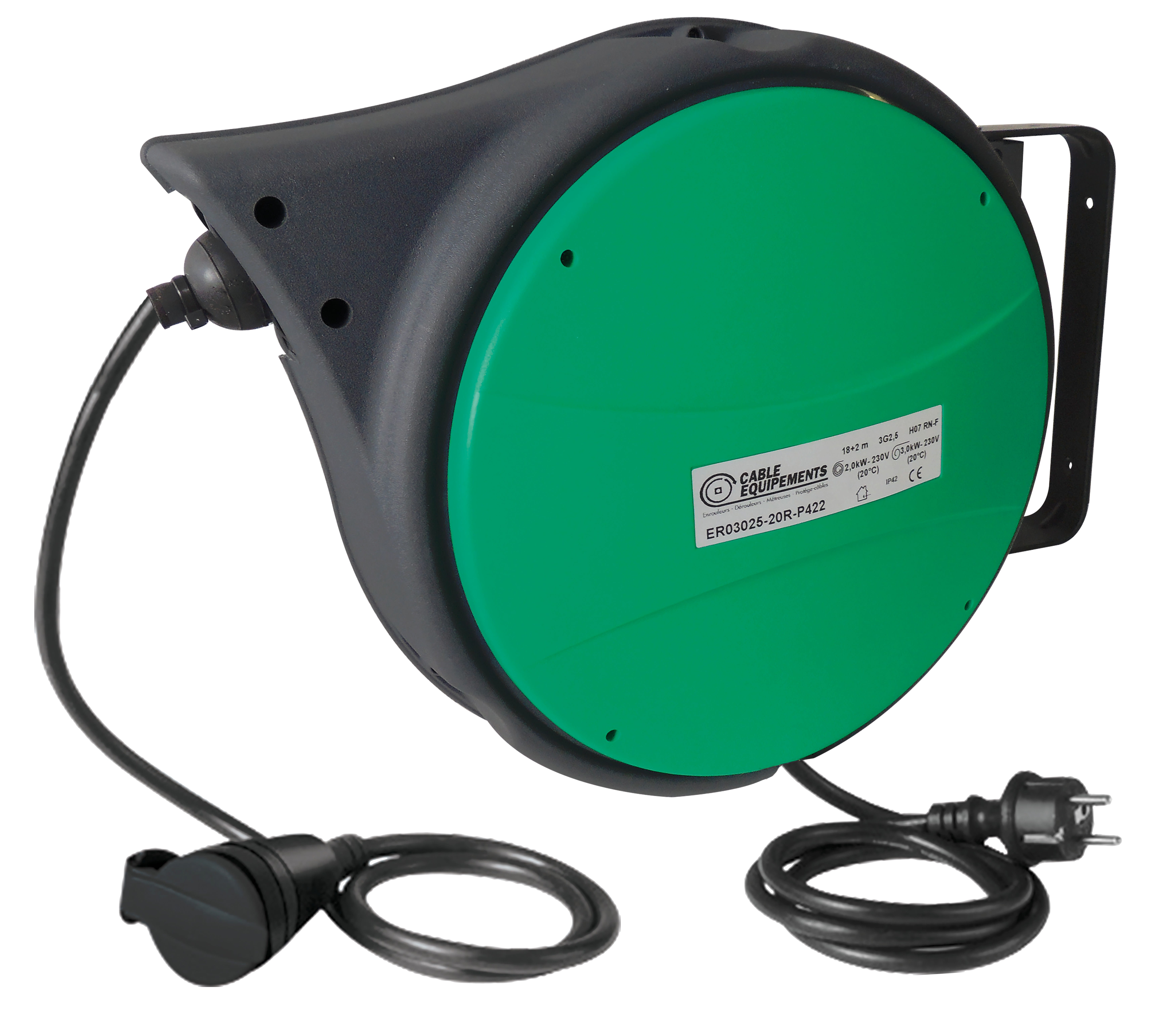 Cable Equipements - P422 enrouleur rappel automatique - Gamme EURO garantie 3 ans - 18+2m 3G2,5²