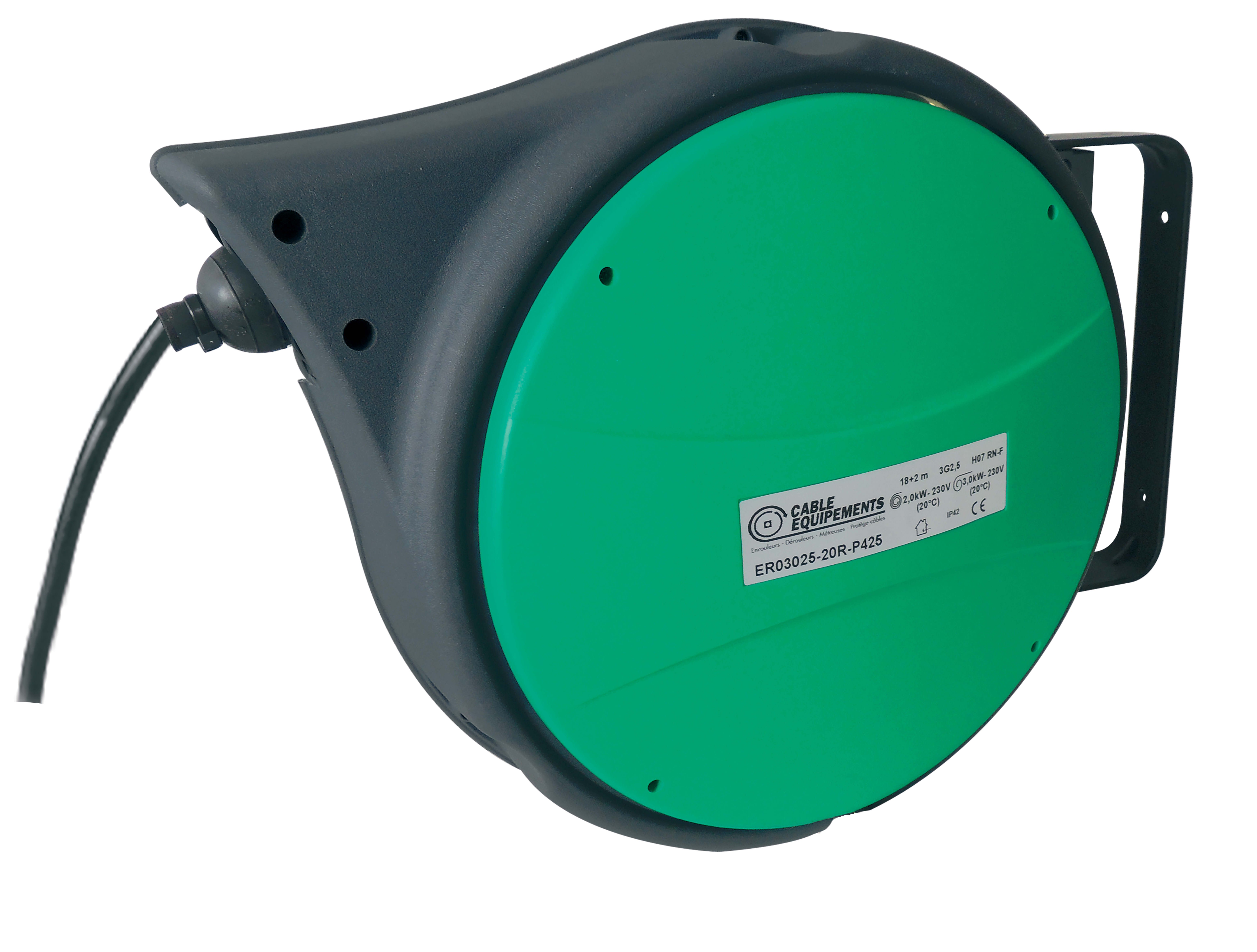 Cable Equipements - P425 enrouleur rappel automatique - Gamme EURO garantie 3 ans - 18+2m 3G2,5²