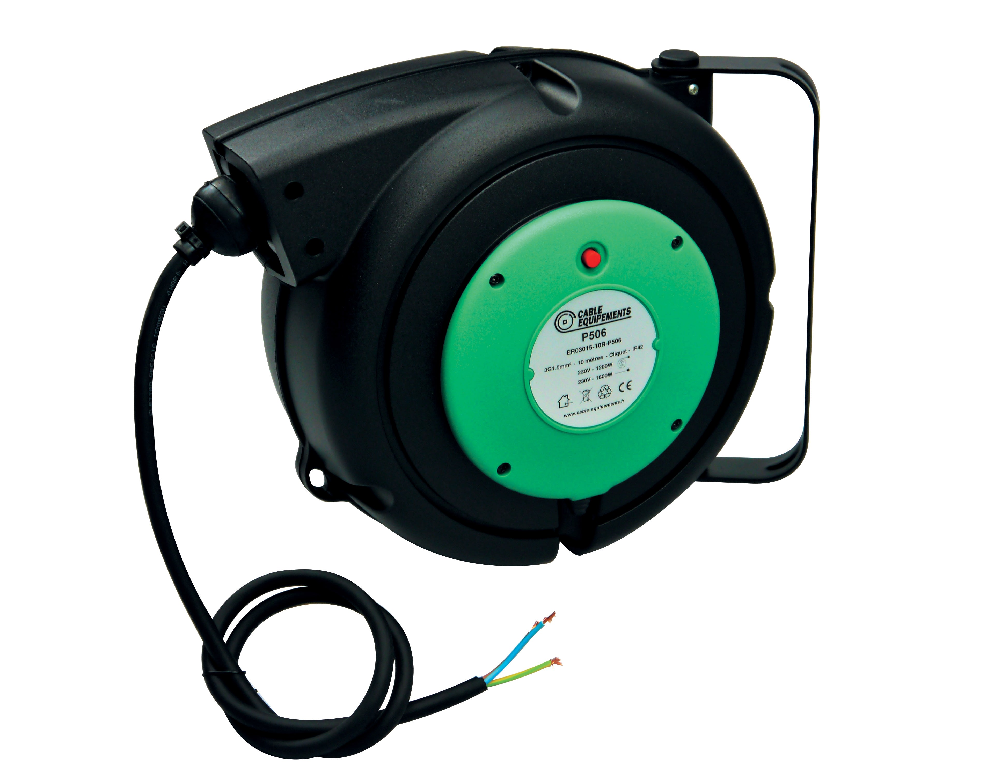 Cable Equipements - P506 : enrouleur rappel auto PLT 500 - 9+1m 3G1,5² HO7RN-F - IP42 - Cliquet