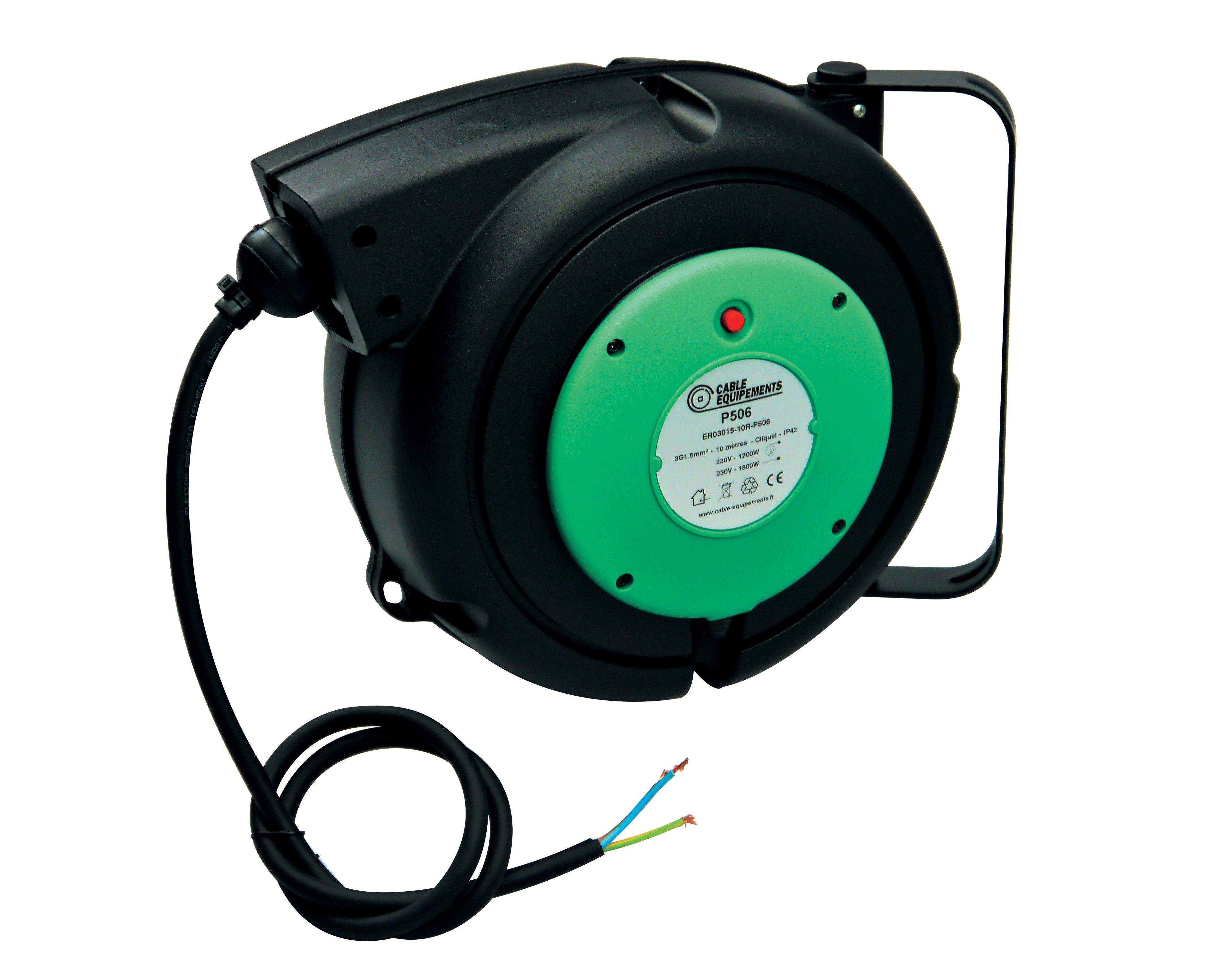 Cable Equipements - P506 : enrouleur rappel auto PLT 500 - 9+1m 3G1,5² H07RN-F - IP65 - Cliquet