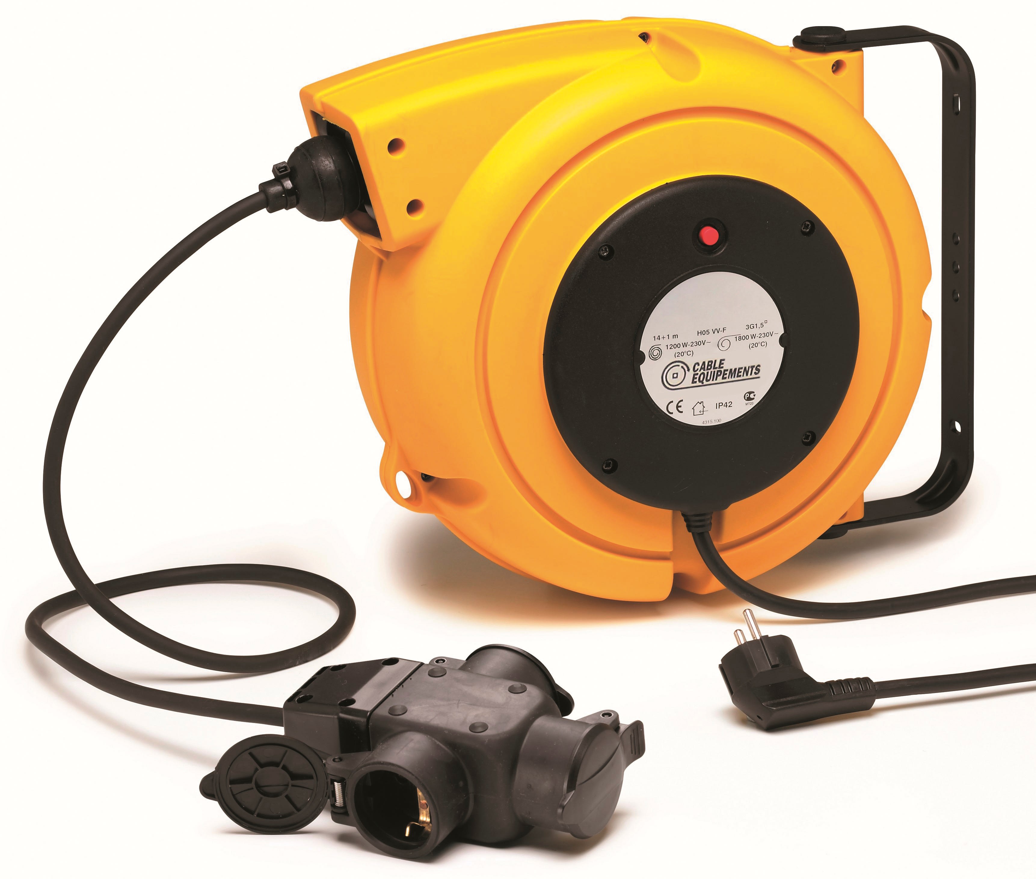 Cable Equipements - P508/P3 : enrouleur rappel auto PLT 500 - 14+1.5m 3G1,5² HO5VV-F - IP42 -Cliquet