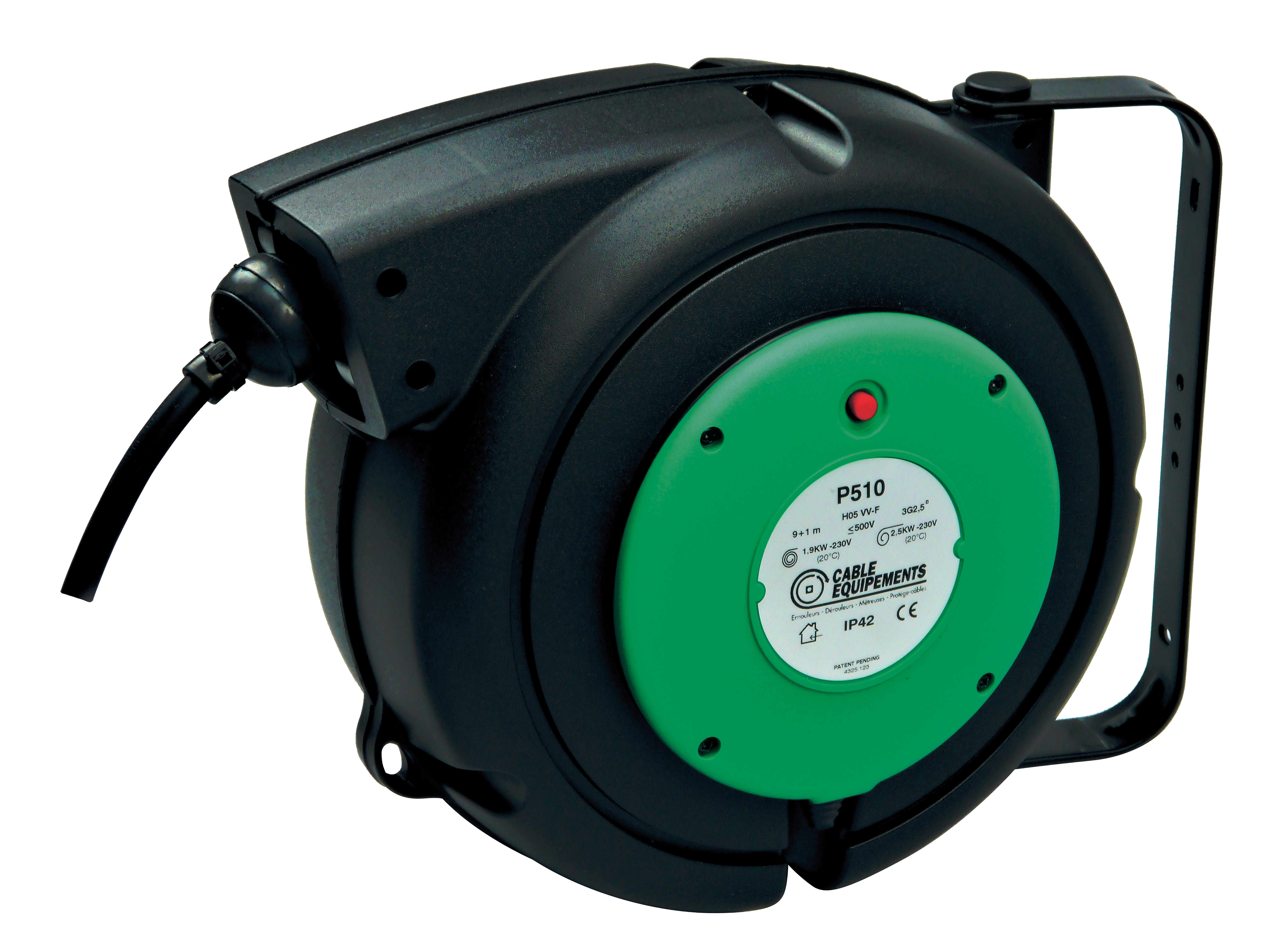 Cable Equipements - P510 : enrouleur rappel auto PLT 500 - 9+1m 3G2,5² HO5VV-F - IP42 - Cliquet