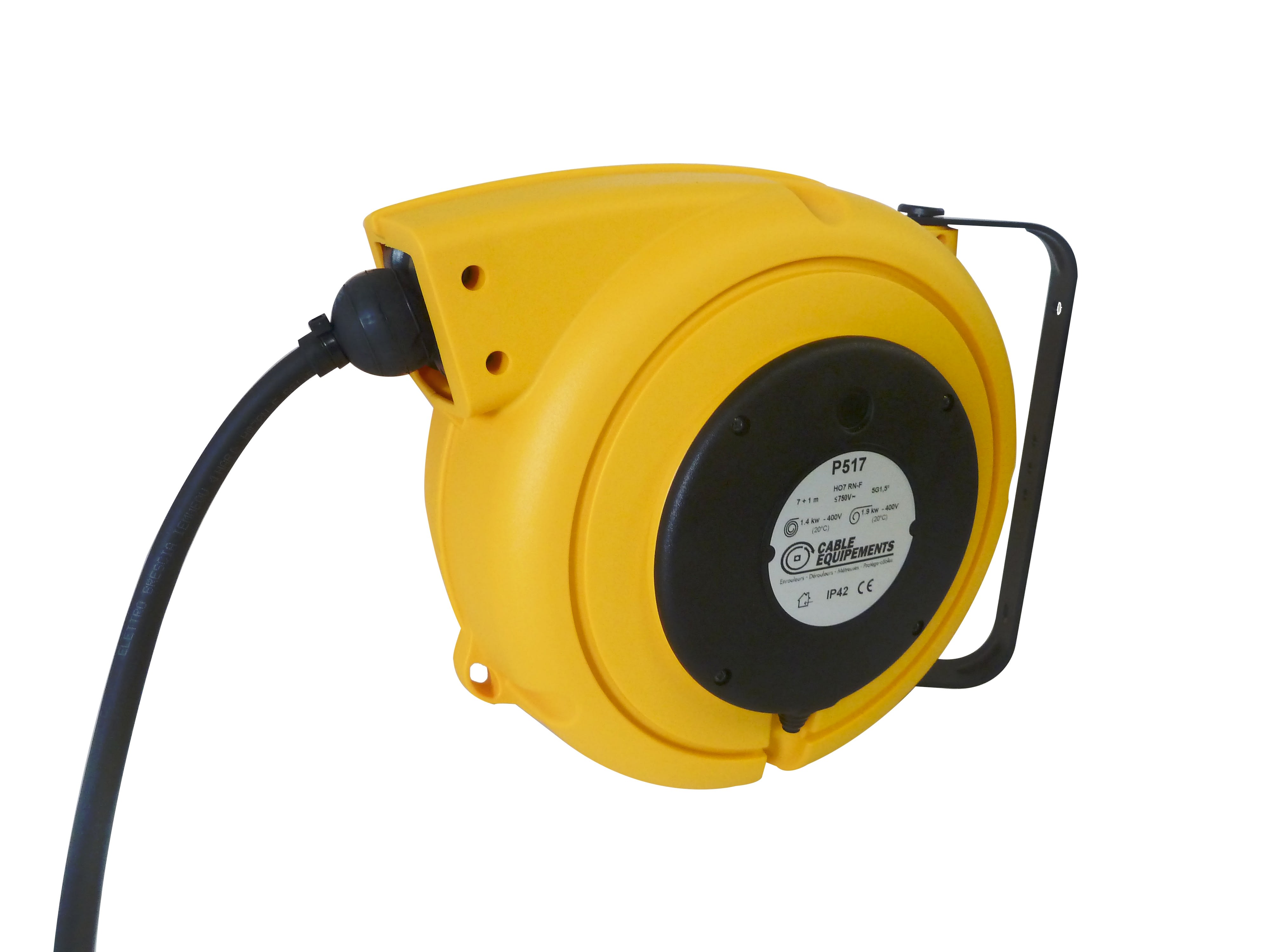 Cable Equipements - P517 : enrouleur rappel auto PLT 500 - 7+1m 5G1,5² HO7RN-F - IP42 - Cliquet
