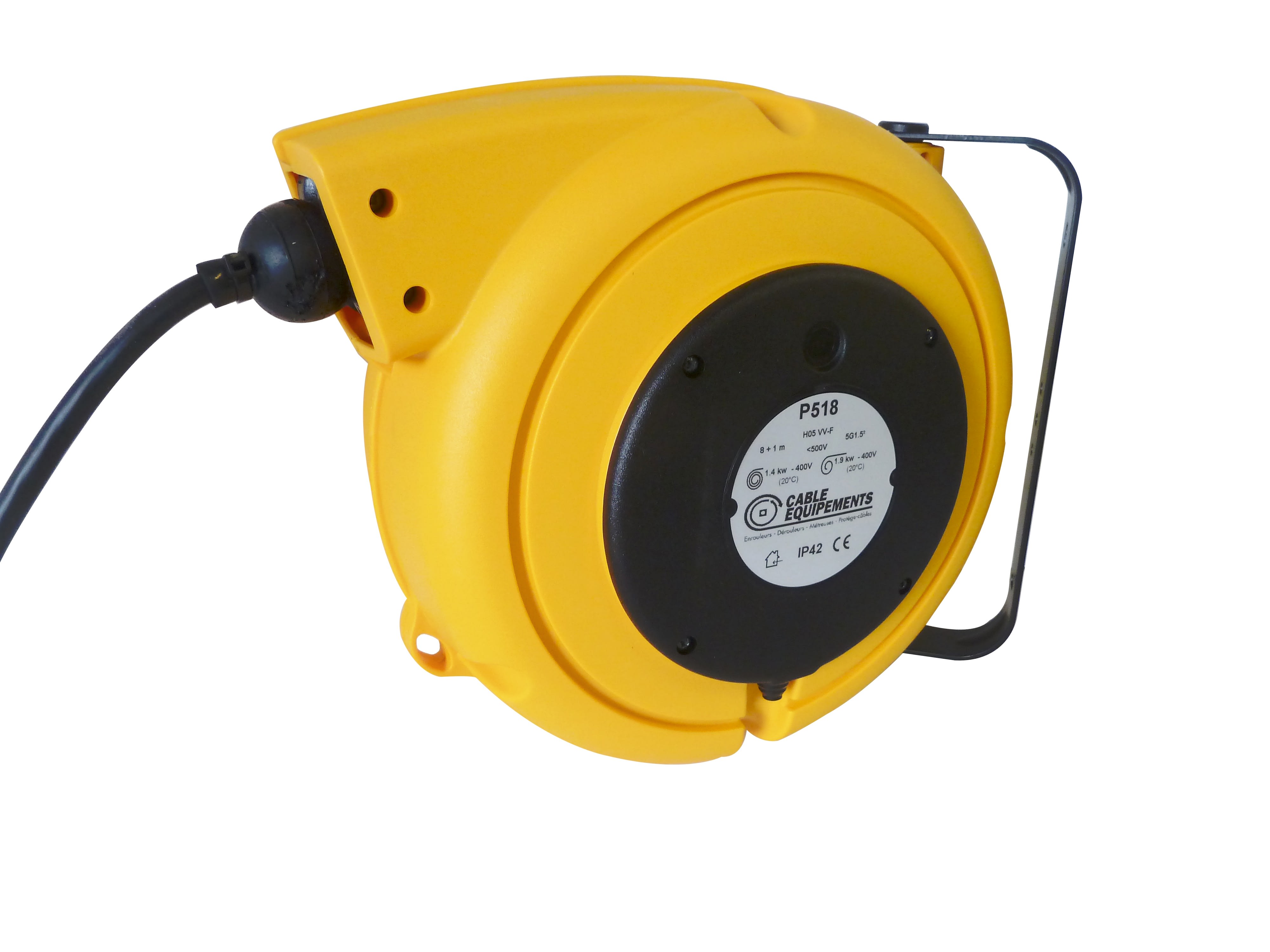 Cable Equipements - P518 : enrouleur rappel auto PLT 500 - 8+1m 5G1,5² HO5VV-F - IP42 - Cliquet
