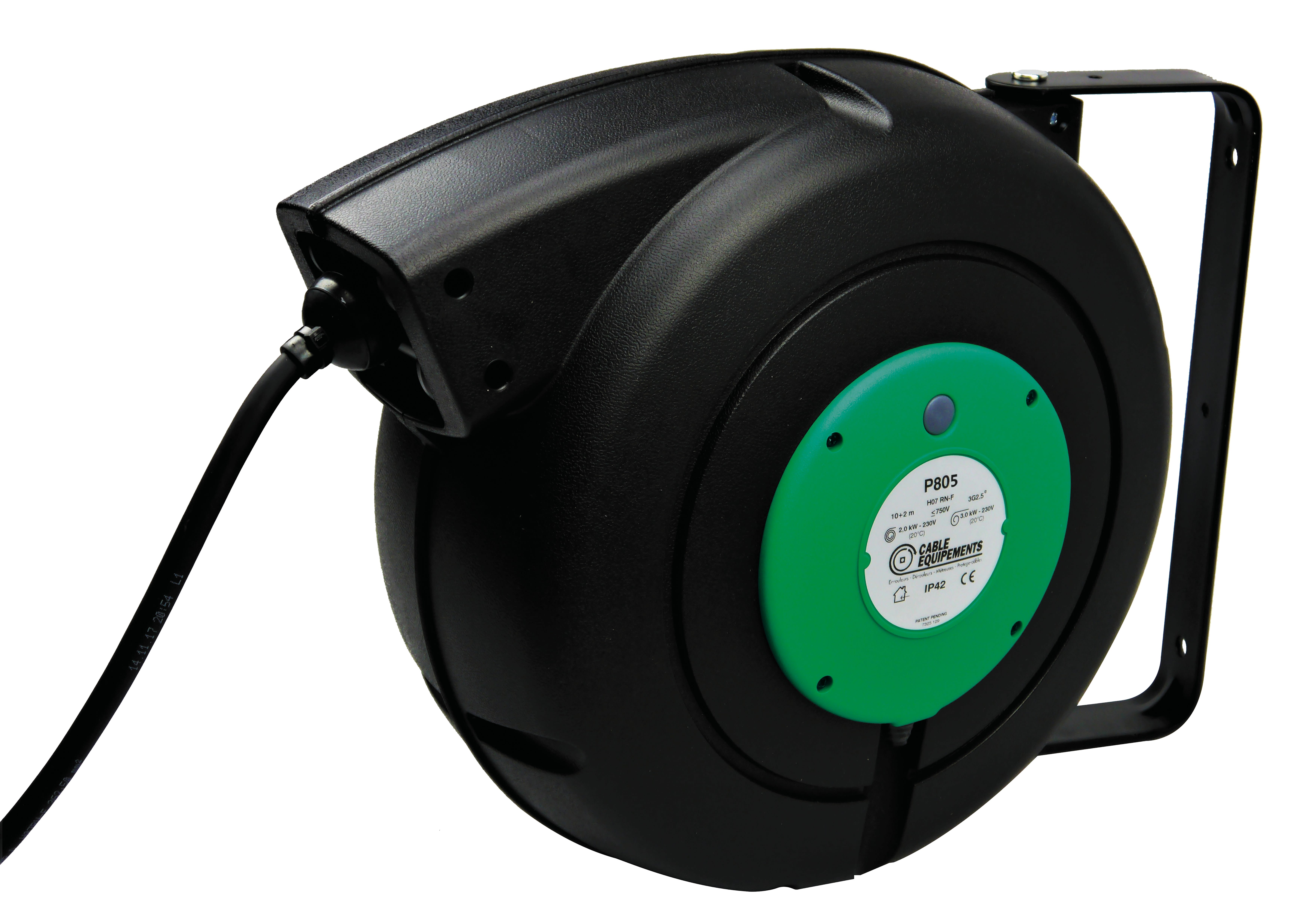 Cable Equipements - P805 : enrouleur à rappel automatique gamme PLT 800 - 10+2m 3G2,5² HO7RN-F -