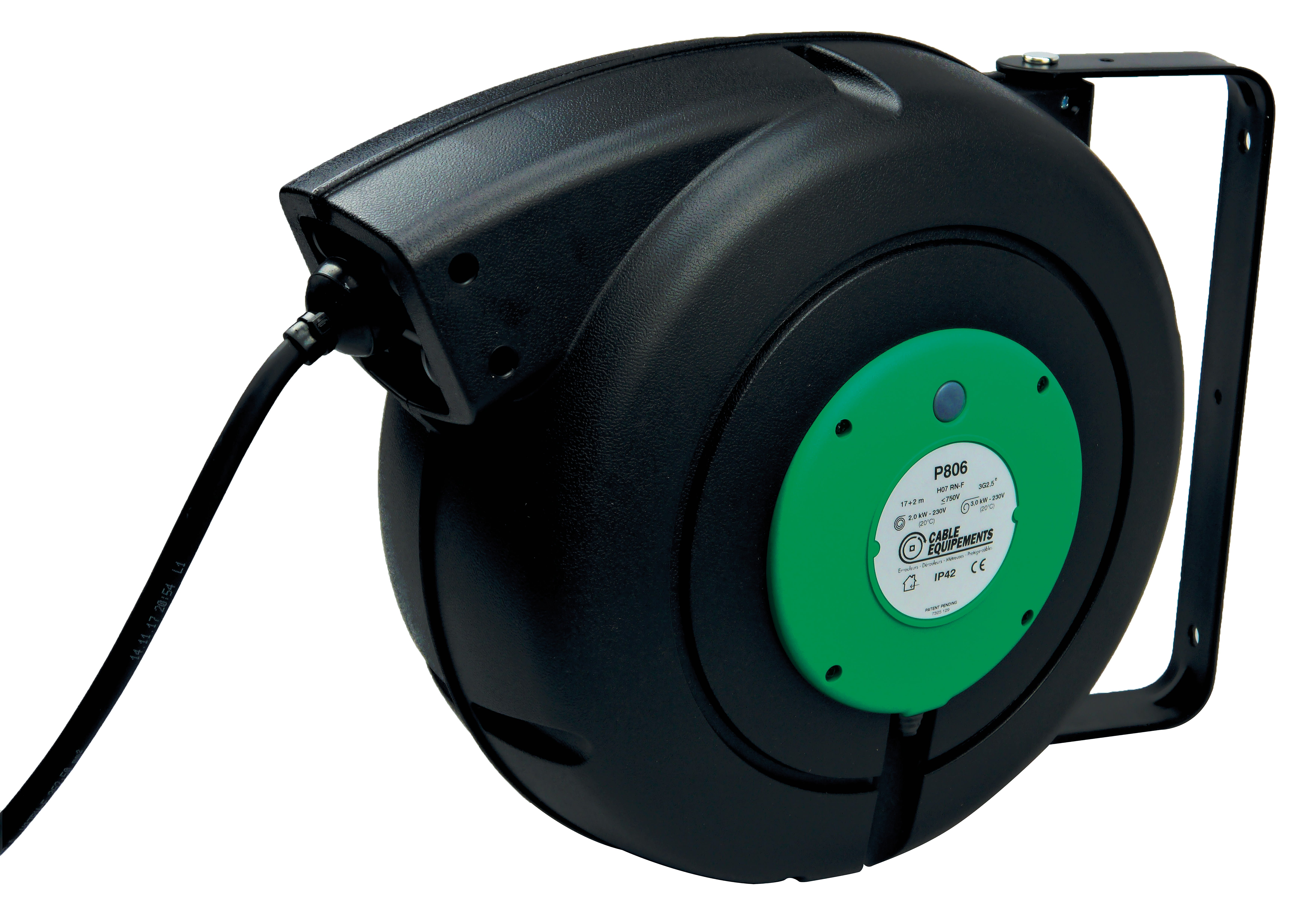 Cable Equipements - P806 : enrouleur à rappel automatique gamme PLT 800 - 17+2m 3G2,5² HO7RN-F -