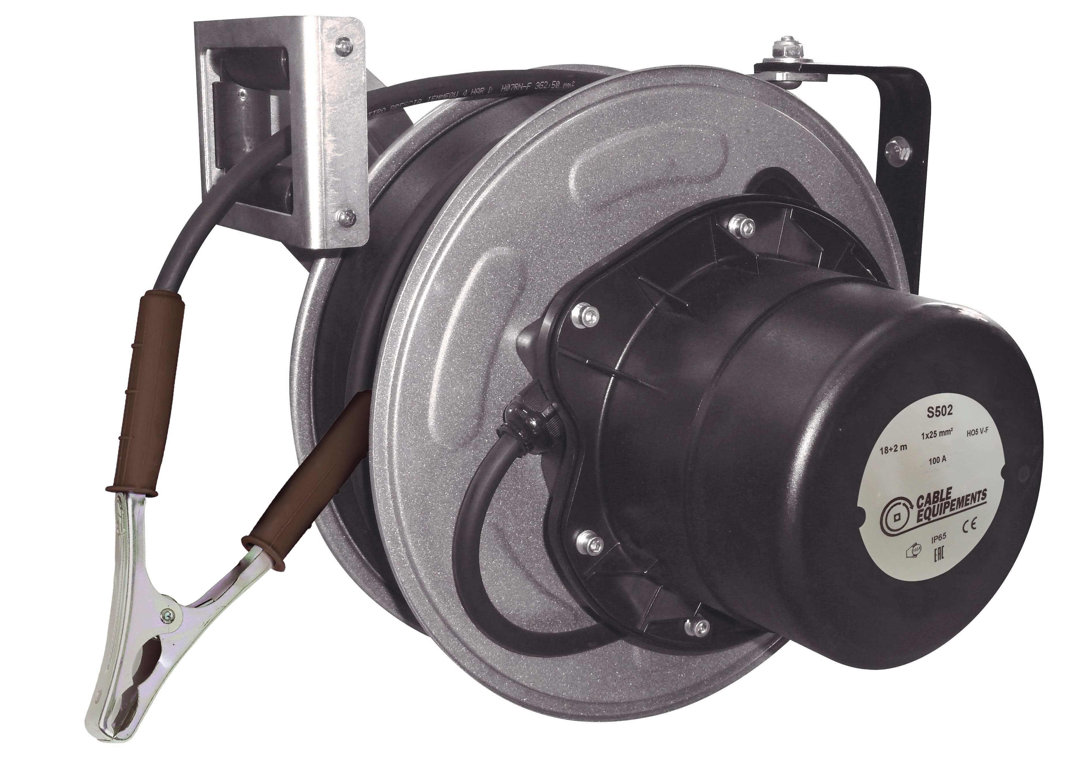 Cable Equipements - Enrouleur automatique - 18+2m 1x25² H05VV-F - Avec bride pivotante et cliquet -