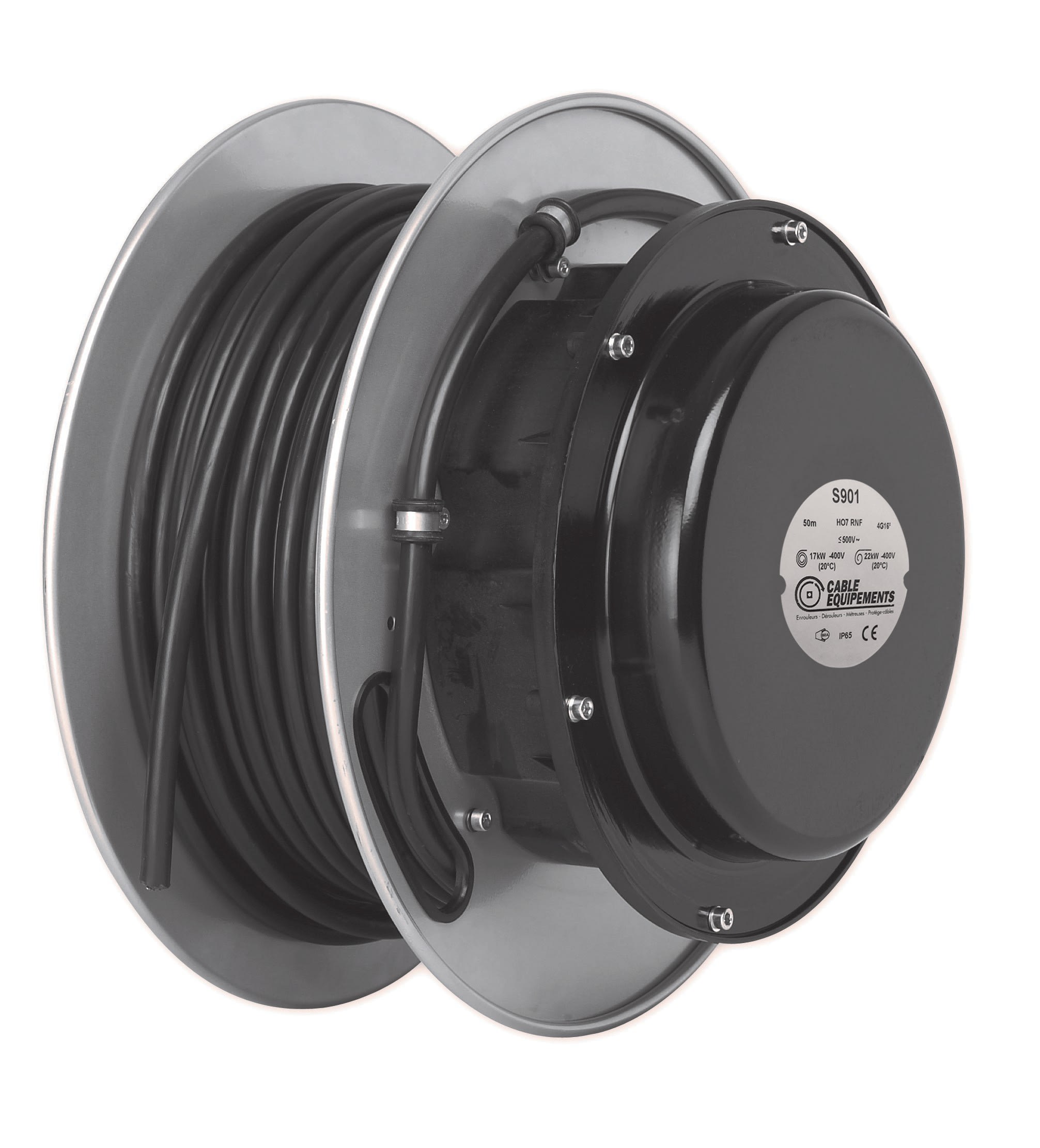 Cable Equipements - Enrouleur automatique - 50m - 4G6² H07RN-F -Collecteur 60A -