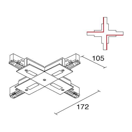 Side Lighting - BINARIO SITRACK 230V Congiunzione a X X Coupler for surface BI WH 380V  16A