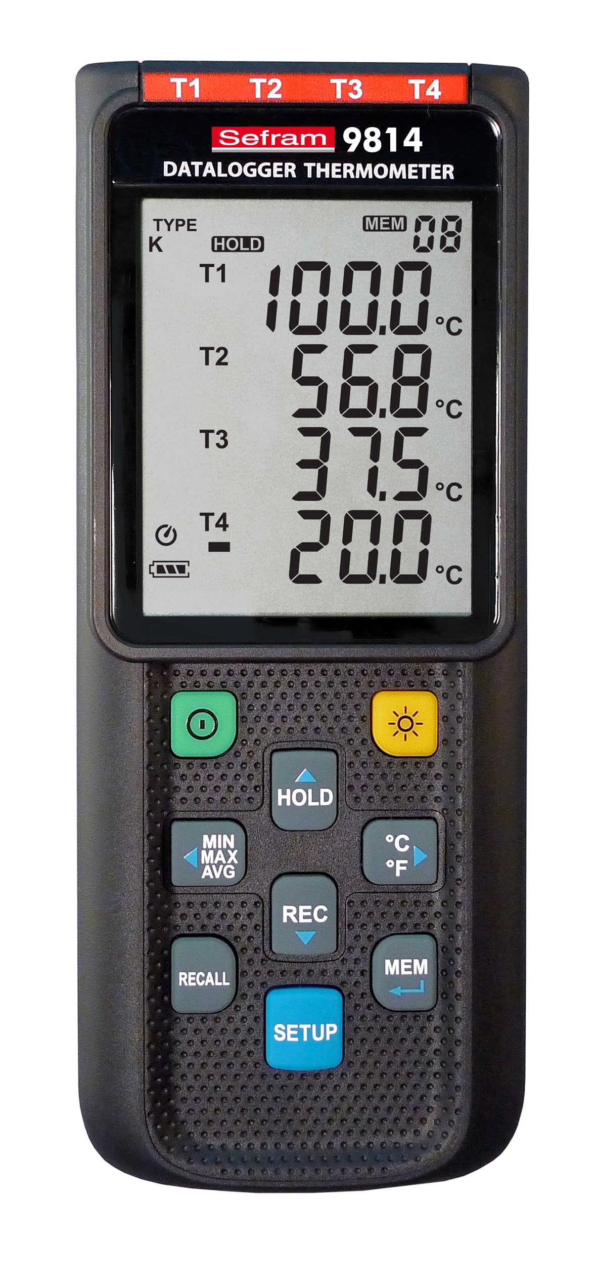 Sefram - Thermomètre 4 entrées quadruple afficheur. Thermocouple de type K,J,E,T avec USB
