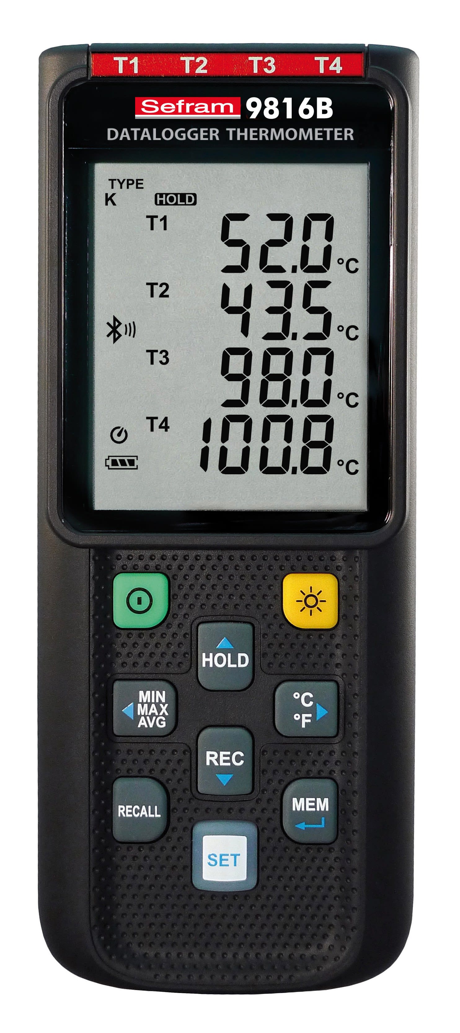 Sefram - Thermomètre 4 entrées 4 afficheur. Thermocouple de type K,J,E,T,N,R,S, Bluetooth