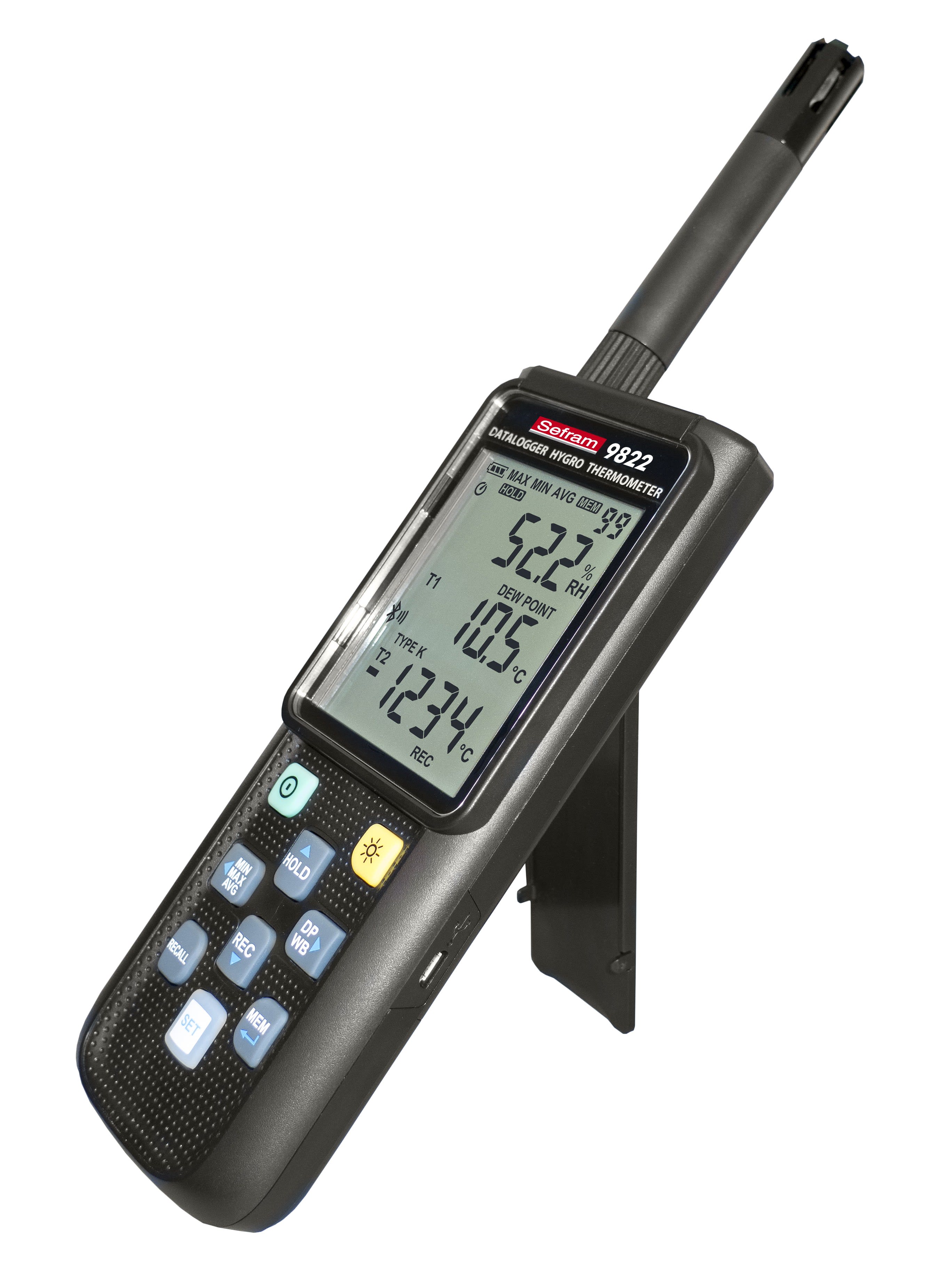 Sefram - Thermomètre hygromètre portable.Thermocouple K,J,E,T,N,R,S.Humidité 0 à 100%.