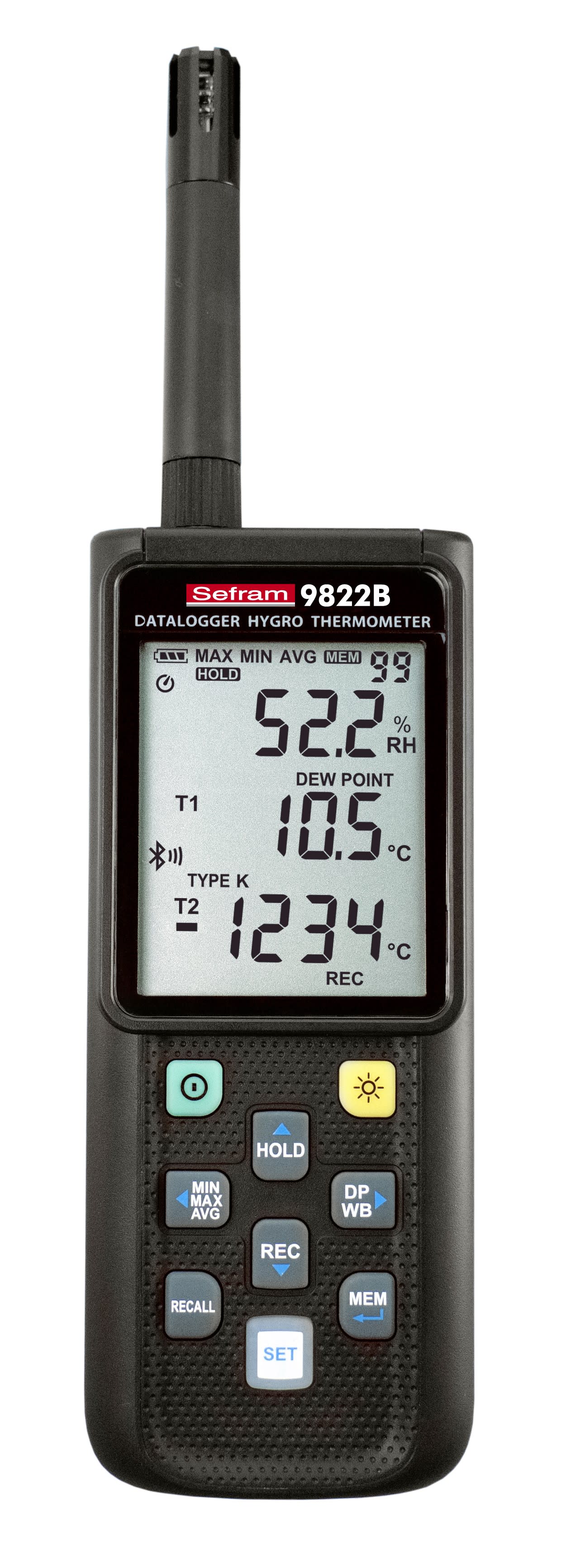 Sefram - Thermomètre hygromètre portable.Thermocouple K,J,E,T,N,R,S.Humidité 0 à 100%.