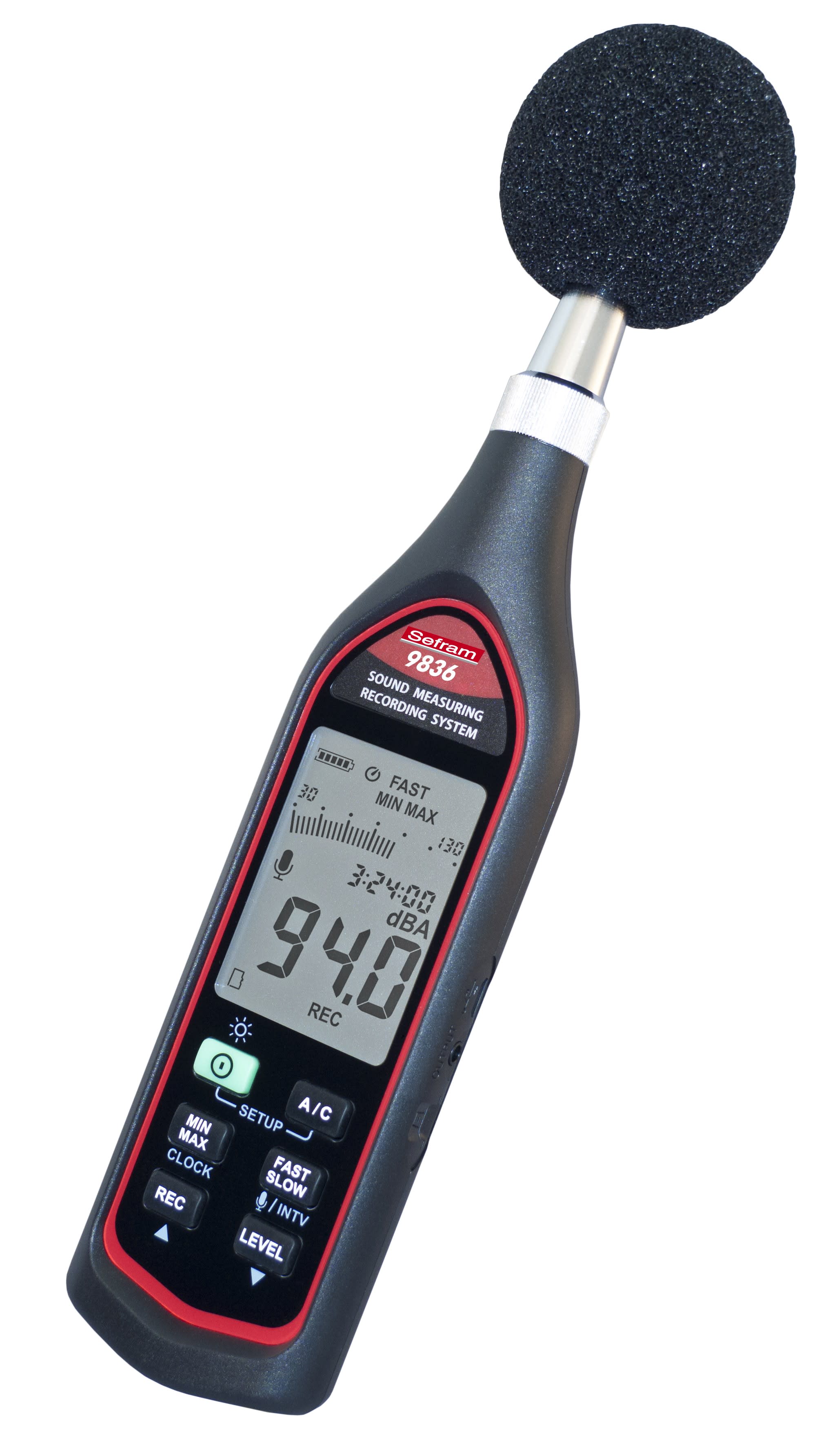 Sefram - Sonomètre gamme 30à130dB, précsion:+/-1,4dB, bande passante 20Hz à 8Khz. USB