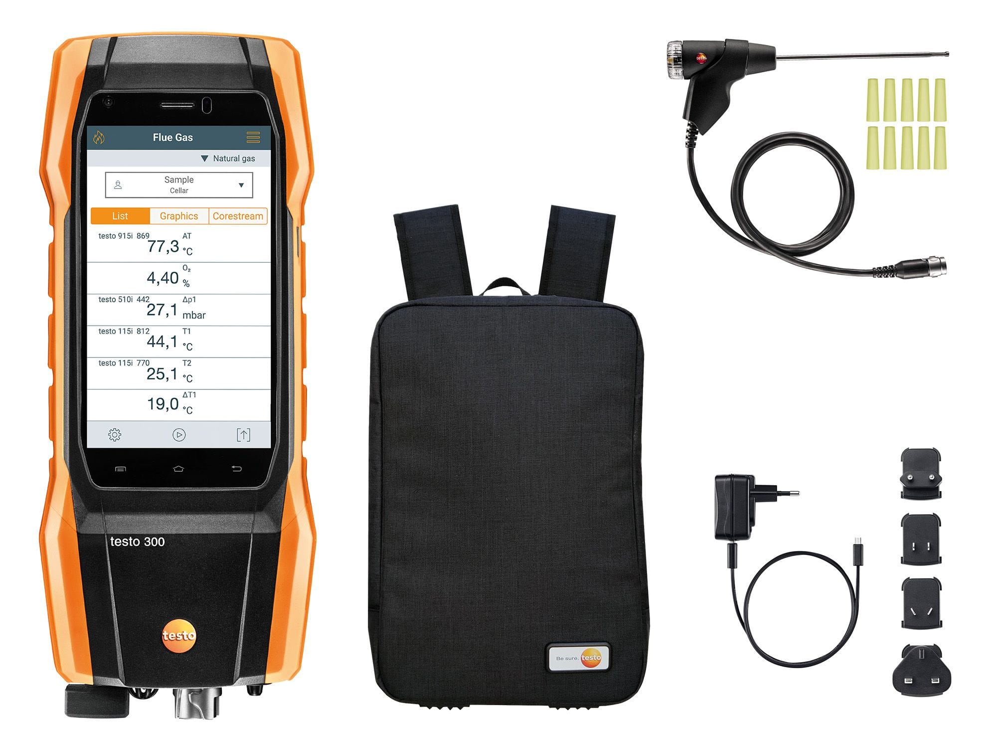 TESTO - lot testo 300 Initial sans imprimante, connecteur Bluetooth, sac à dos