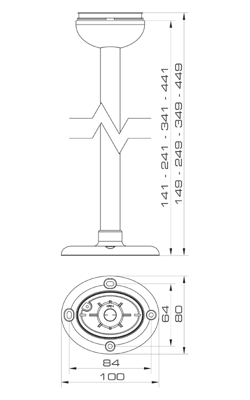 SIRENA - ELYPS : pied de fixation avec rallonge en acier inoxydable 20 cm - gris