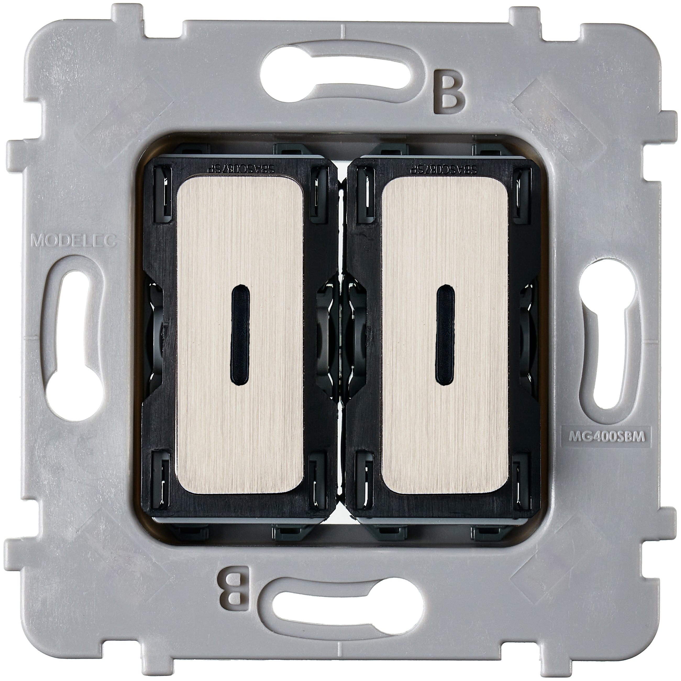 MODELEC - Mécanisme Bouton Plat Led 2 Va Et Vient /Poussoir Pour Collection M Nickel Bro