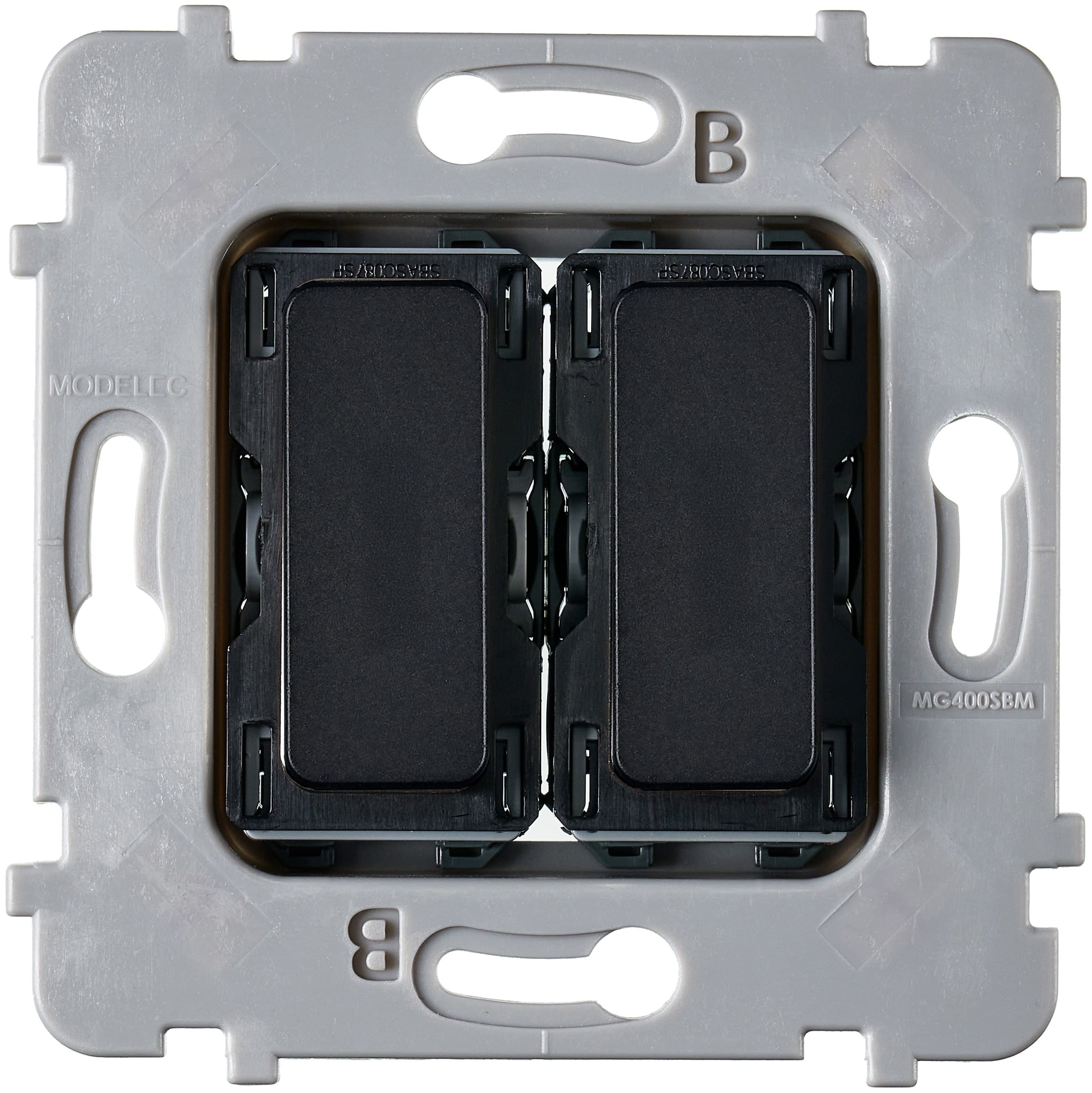 MODELEC - Mécanisme Plat bouton aluminium 2 Va Et Vient Ou Poussoir Pour Collection M NOIR