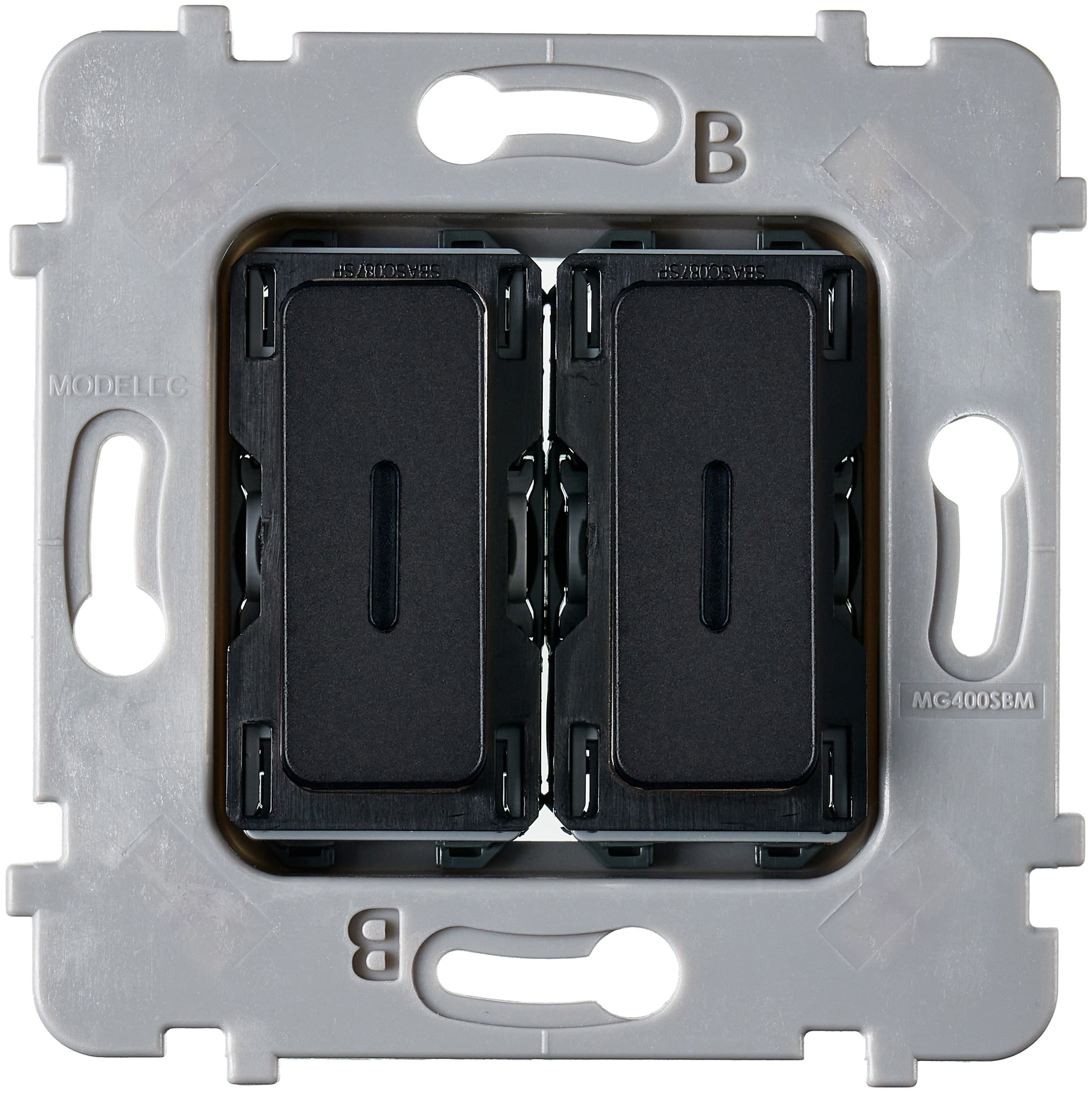 MODELEC - Mécanisme bouton plat LED 2 va-et-vient ou poussoir M ALU NOIR