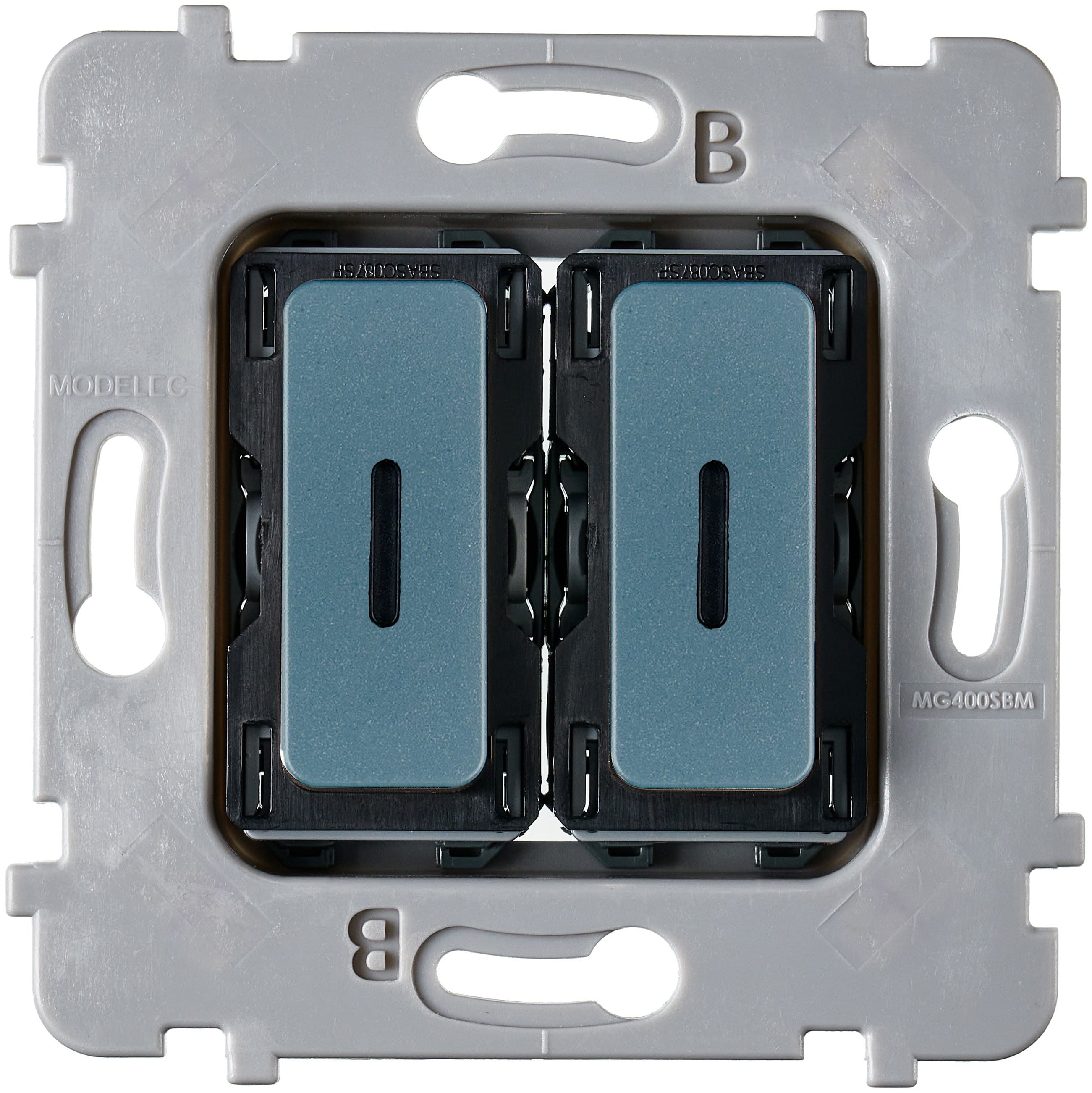 MODELEC - Mécanisme bouton plat LED 2 va-et-vient ou poussoir M ALU BLEU RL