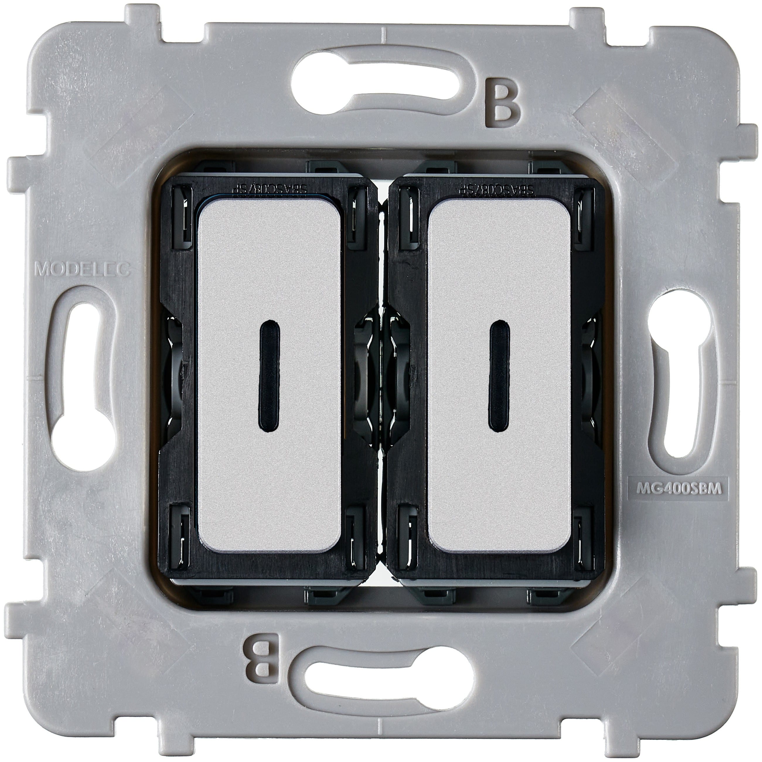 MODELEC - Mécanisme Bouton Plat Led 2 Va Et Vient /Poussoir Pour Collection M Nickel Sablé