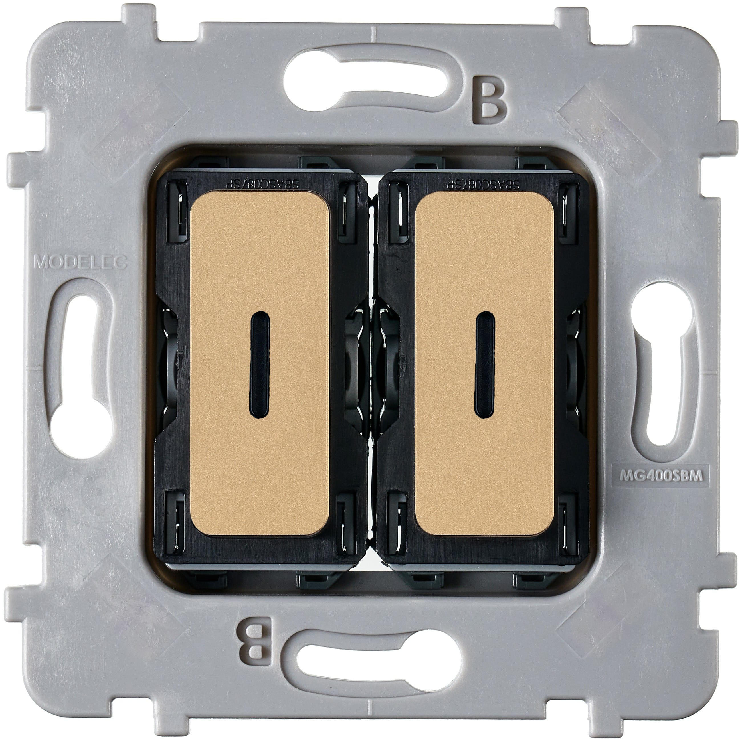 MODELEC - Mécanisme Bouton Plat Led 2 Va Et Vient /Poussoir Pour Collection M Laiton Sable