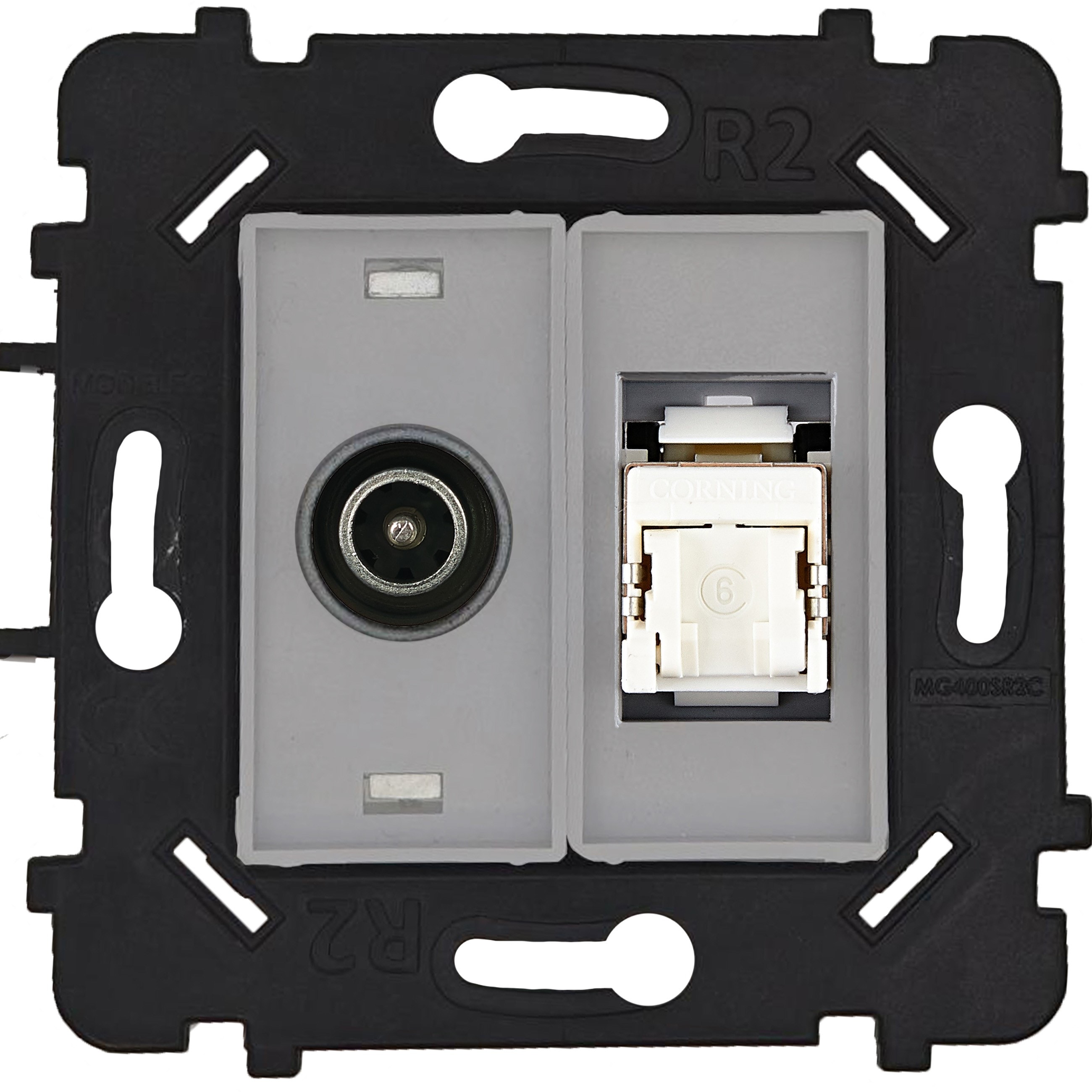 MODELEC - Mécanisme TV + RJ45 catégorie 6 blanc, pour façade simple double ou triple.