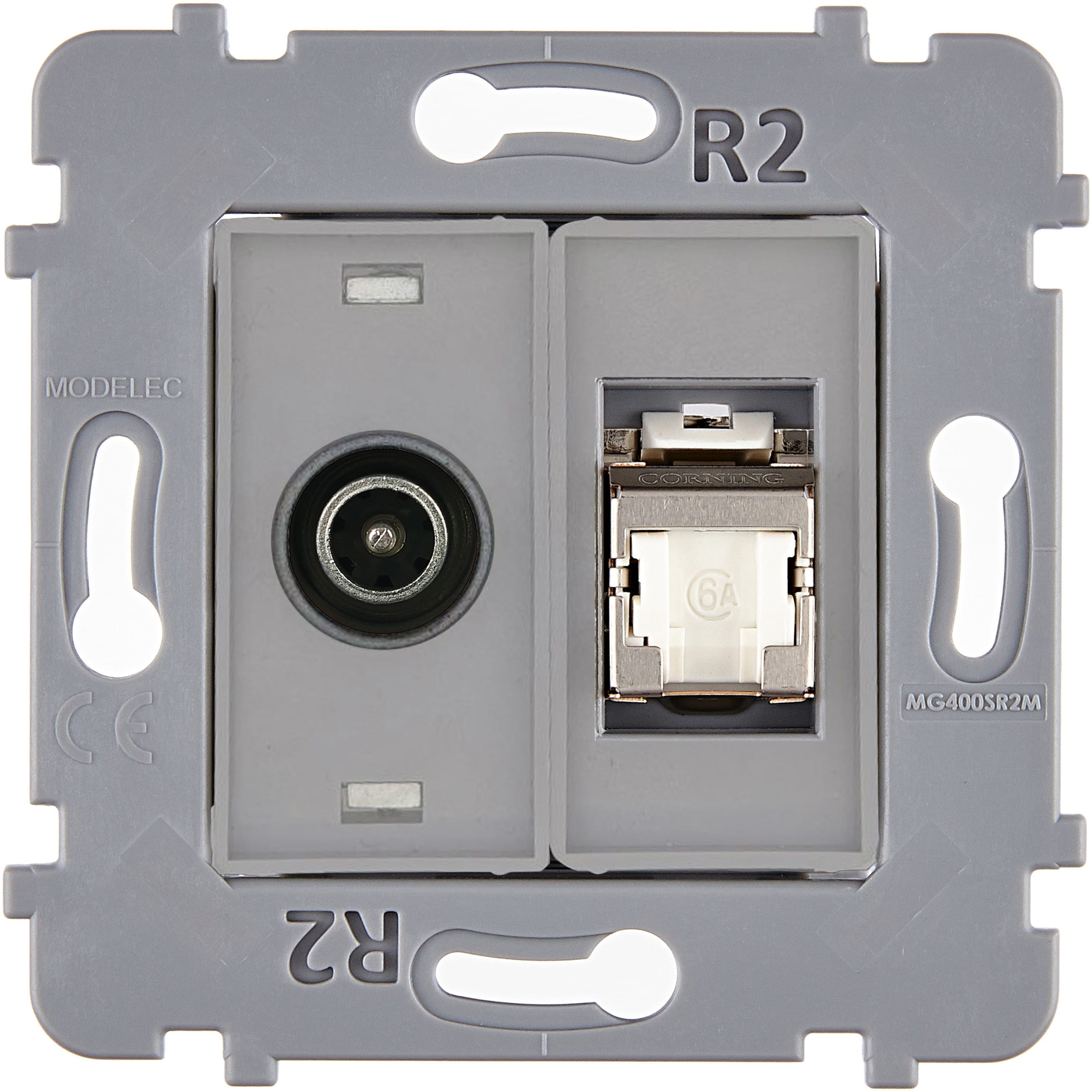 MODELEC - Mécanisme TV + RJ45 cat 6a BLINDE blanc pour M, Confidence et Fascination.