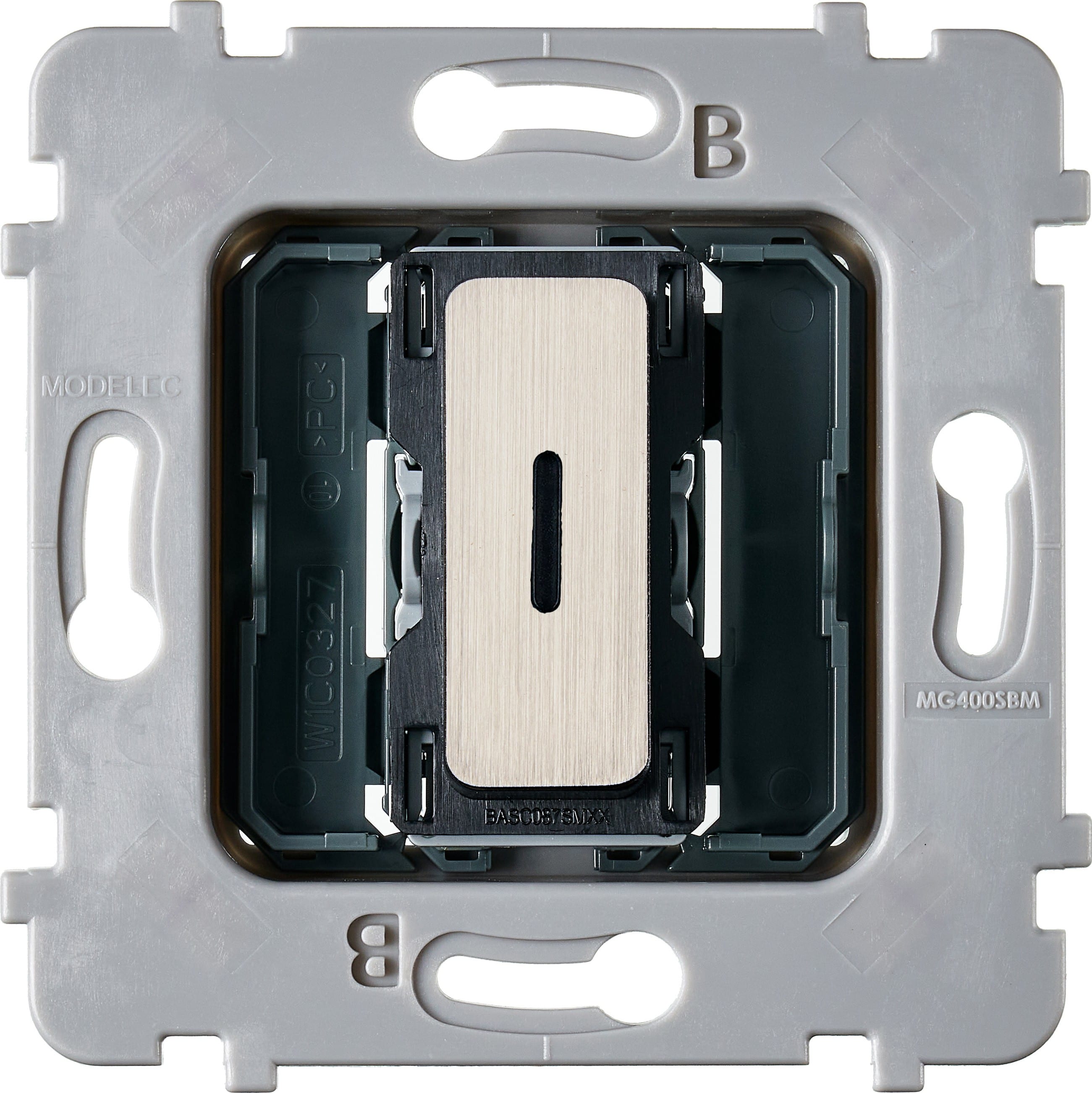 MODELEC - Mécanisme Bouton Plat Led 1 Va Et Vient / Poussoir Collection M Nickel Brossé