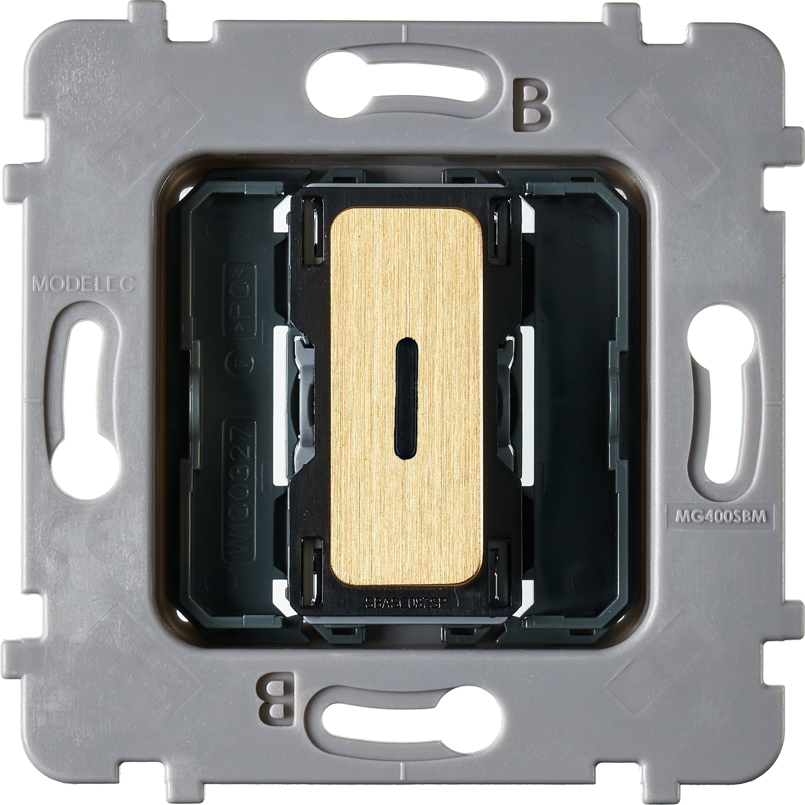MODELEC - Mécanisme Bouton Plat Led 1 Va Et Vient / Poussoir Collection M Laiton Brossé