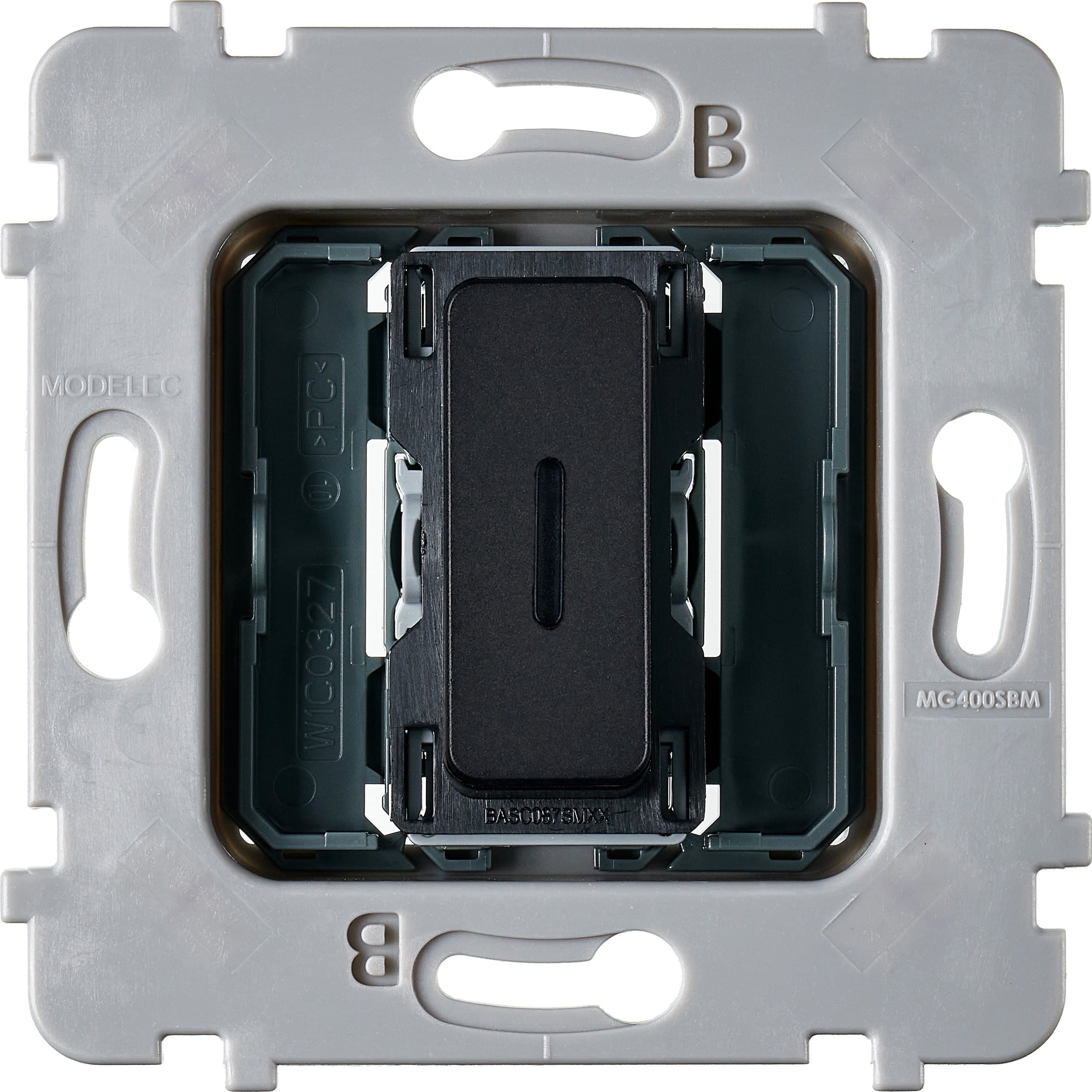 MODELEC - Mécanisme bouton plat LED 1 va-et-vient /poussoir M ALU NOIR