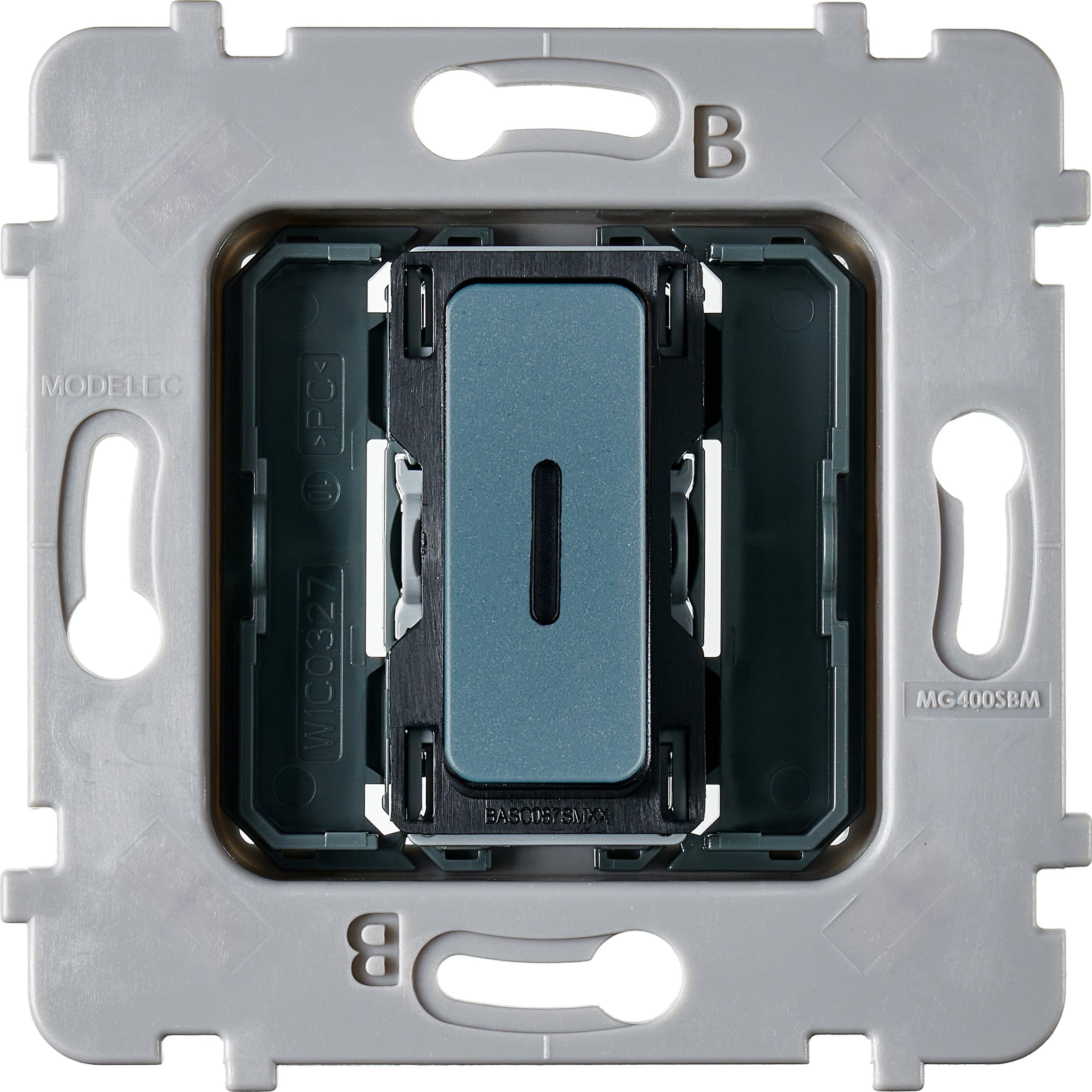 MODELEC - Mécanisme bouton plat LED 1 va-et-vient /poussoir M ALU BLEU RL