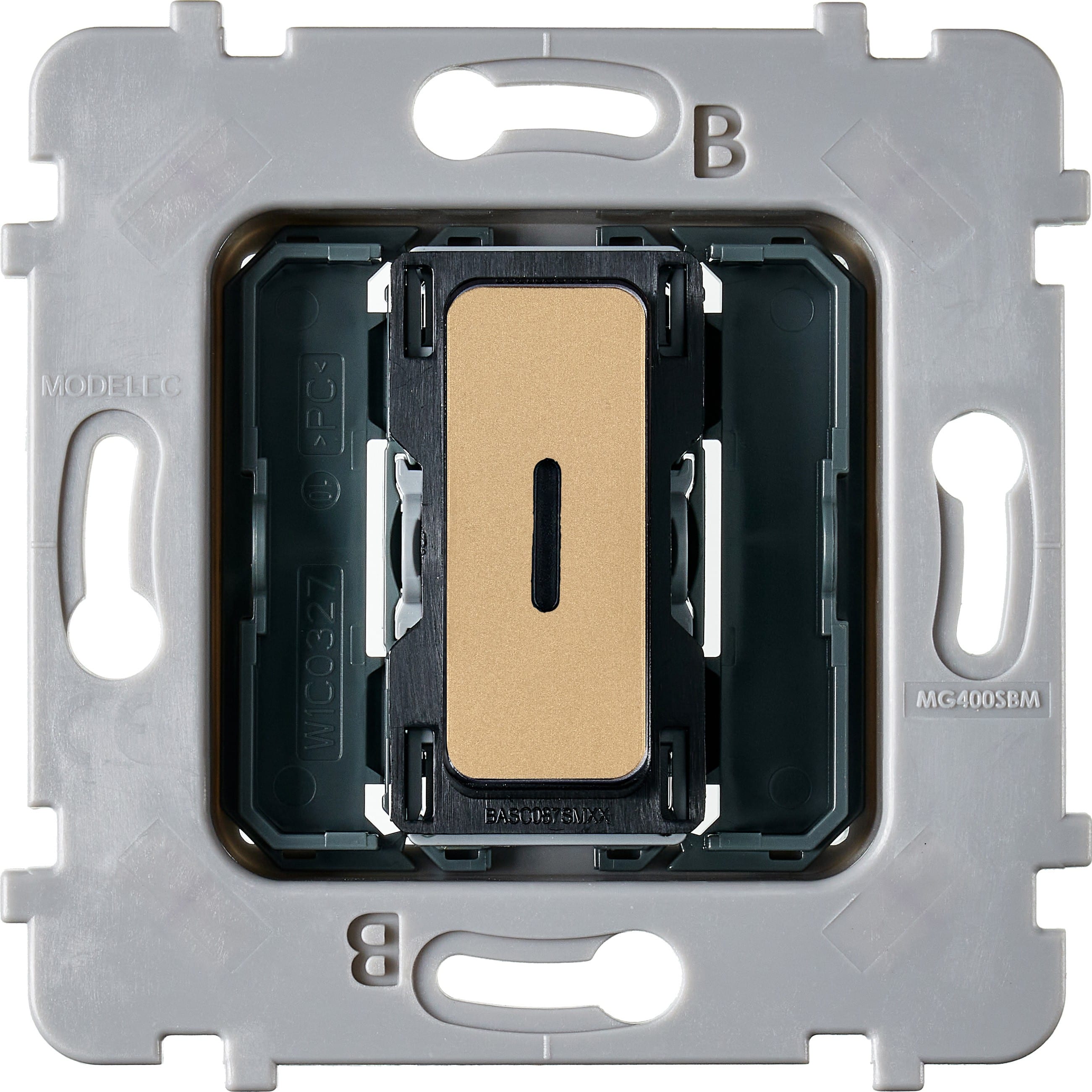 MODELEC - Mécanisme Bouton Plat Led 1 Va Et Vient /Poussoir Pour Collection M Laiton Sablé