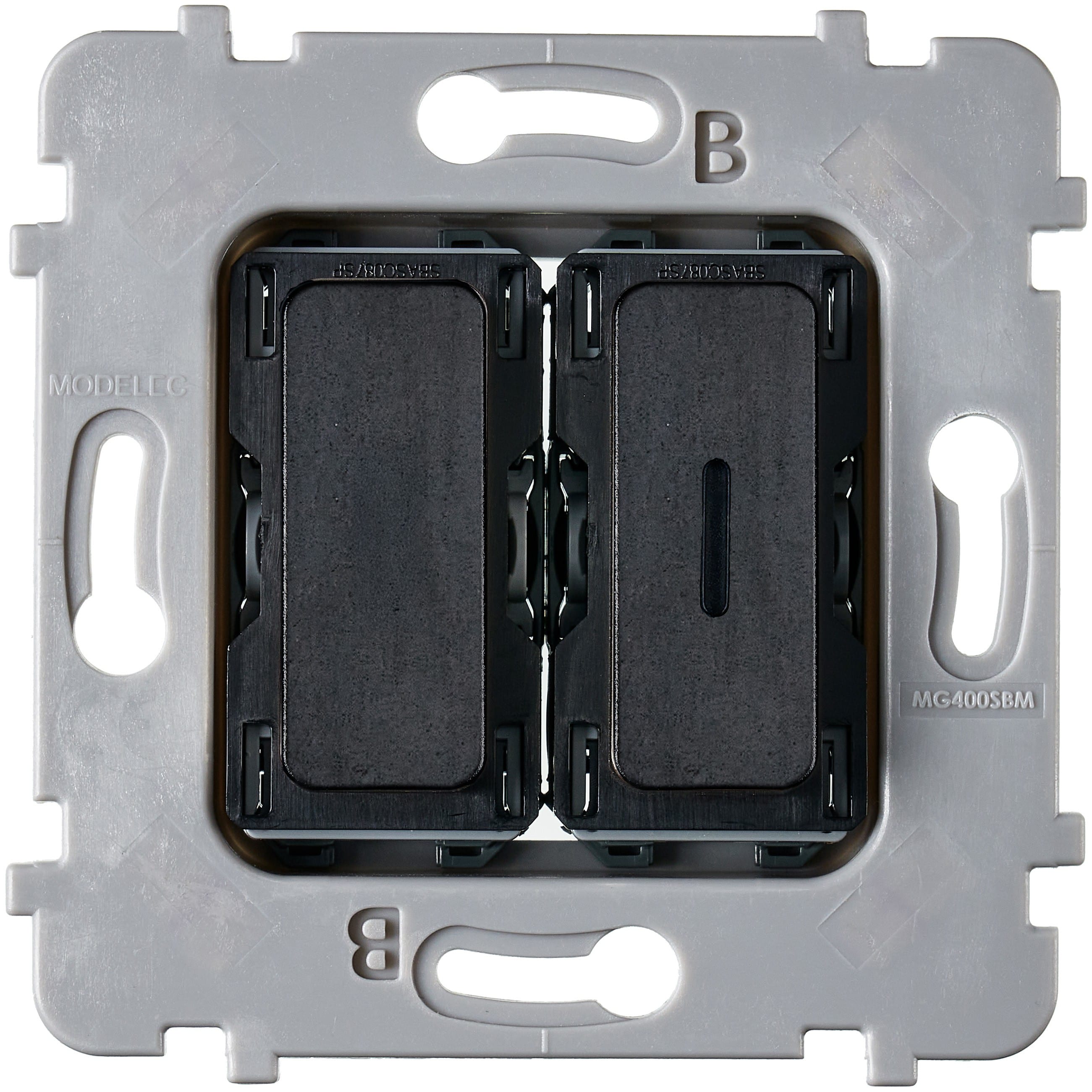MODELEC - Mécanisme Bouton Plat 2 Va & Vient /Poussoir 1 Led Pour Collection M Acier Verni