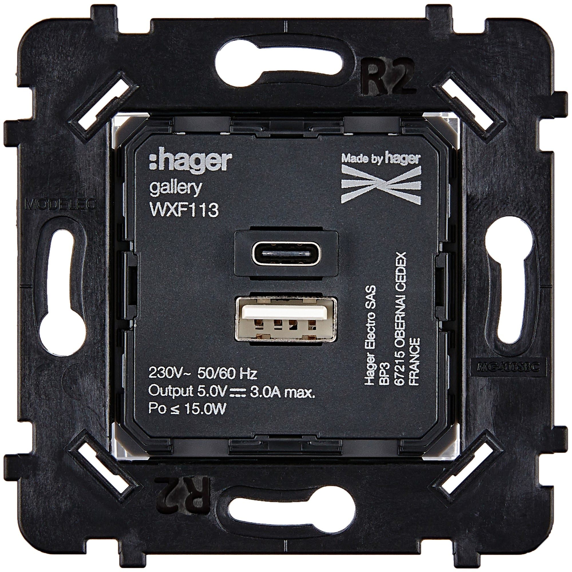 MODELEC - Mécanisme Chargeur Usb A+C 2Port 5V-3A Pour Collection Desir, Hitera Et Karo