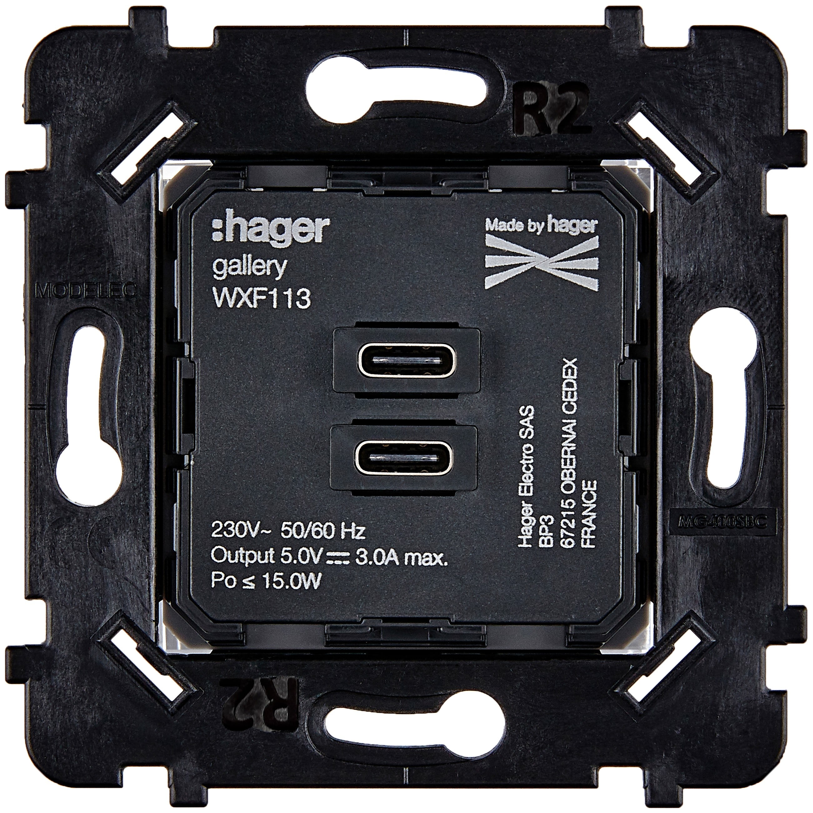 MODELEC - Mécanisme chargeur 2 ports USB C + C 5V-3A-15W