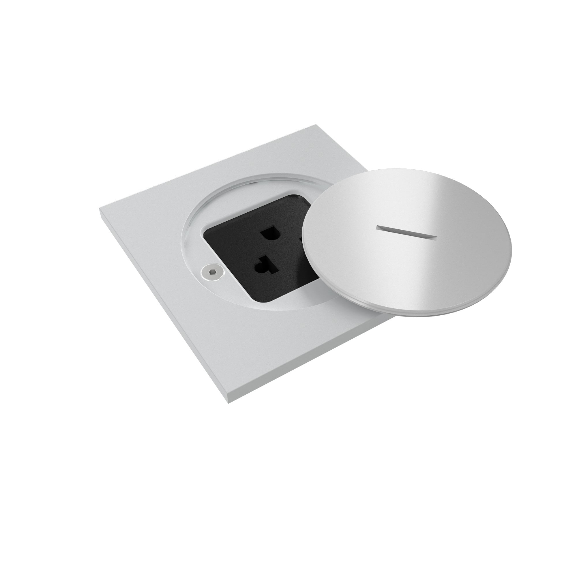 MODELEC - Prise de sol étanche BUBOX CLASSIC Inox Blanc Couv ouv std prise EURO US