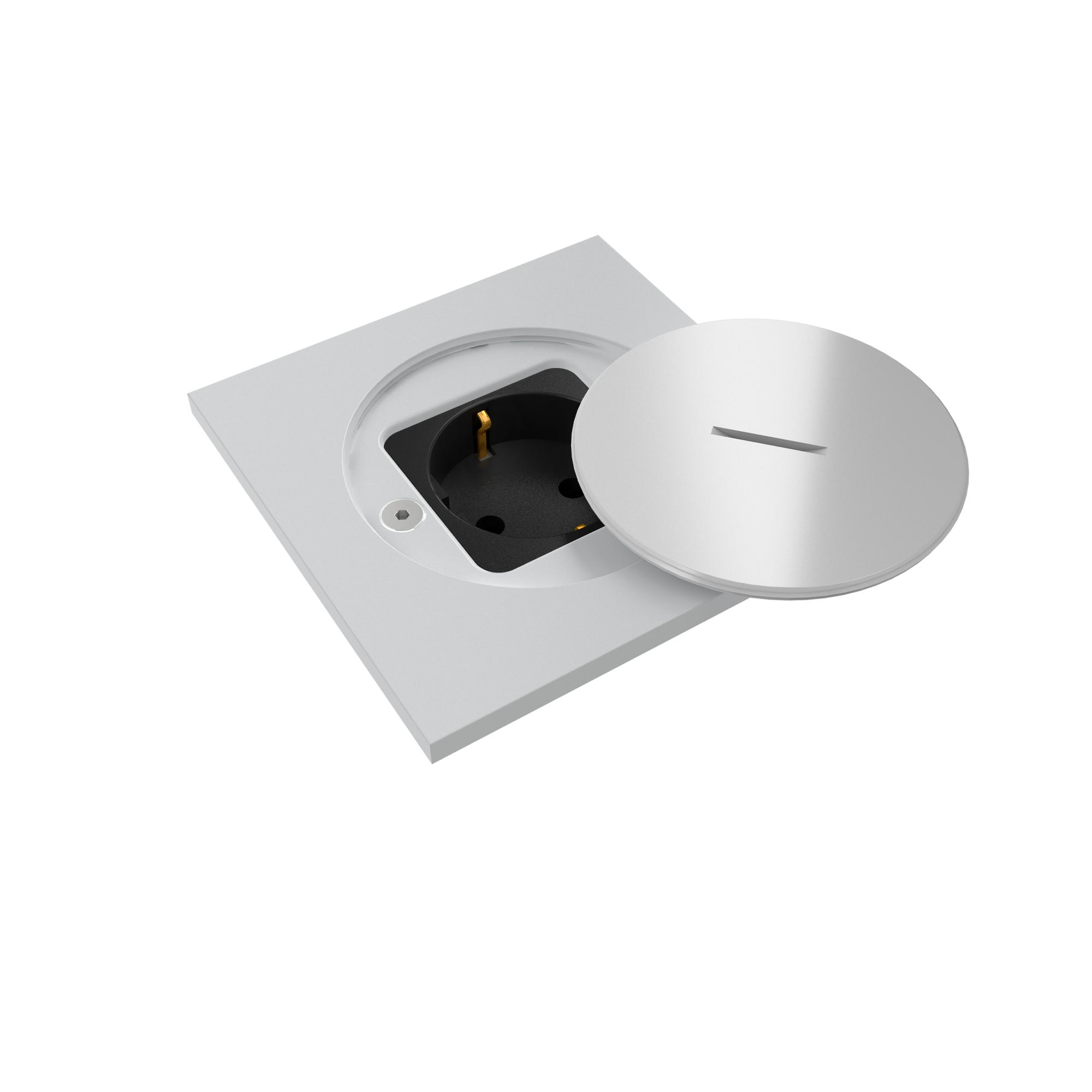 MODELEC - Prise de sol étanche BUBOX CLASSIC Inox Blanc Couvercle ouv std -PC Schuko