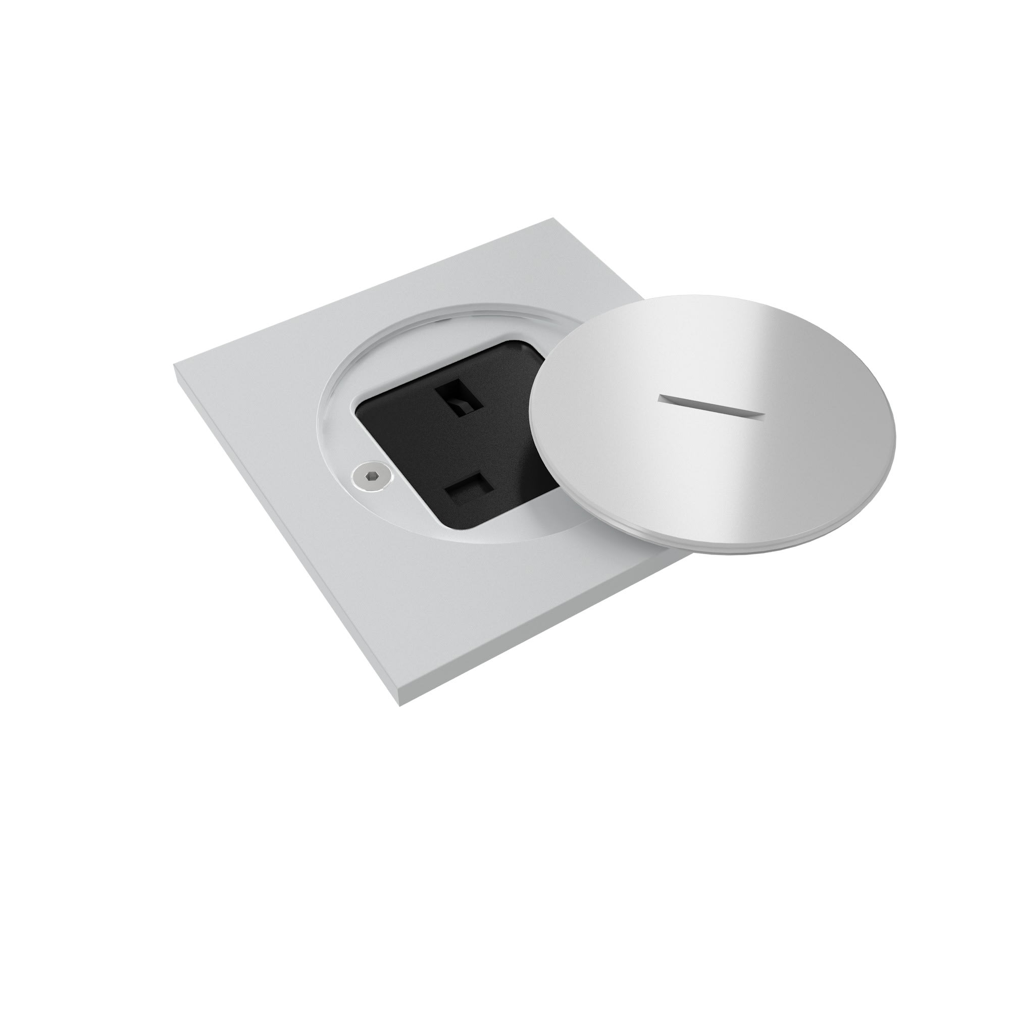 MODELEC - Prise de sol étanche BUBOX CLASSIC Inox Blanc Couvercle ouv std - Prise UK