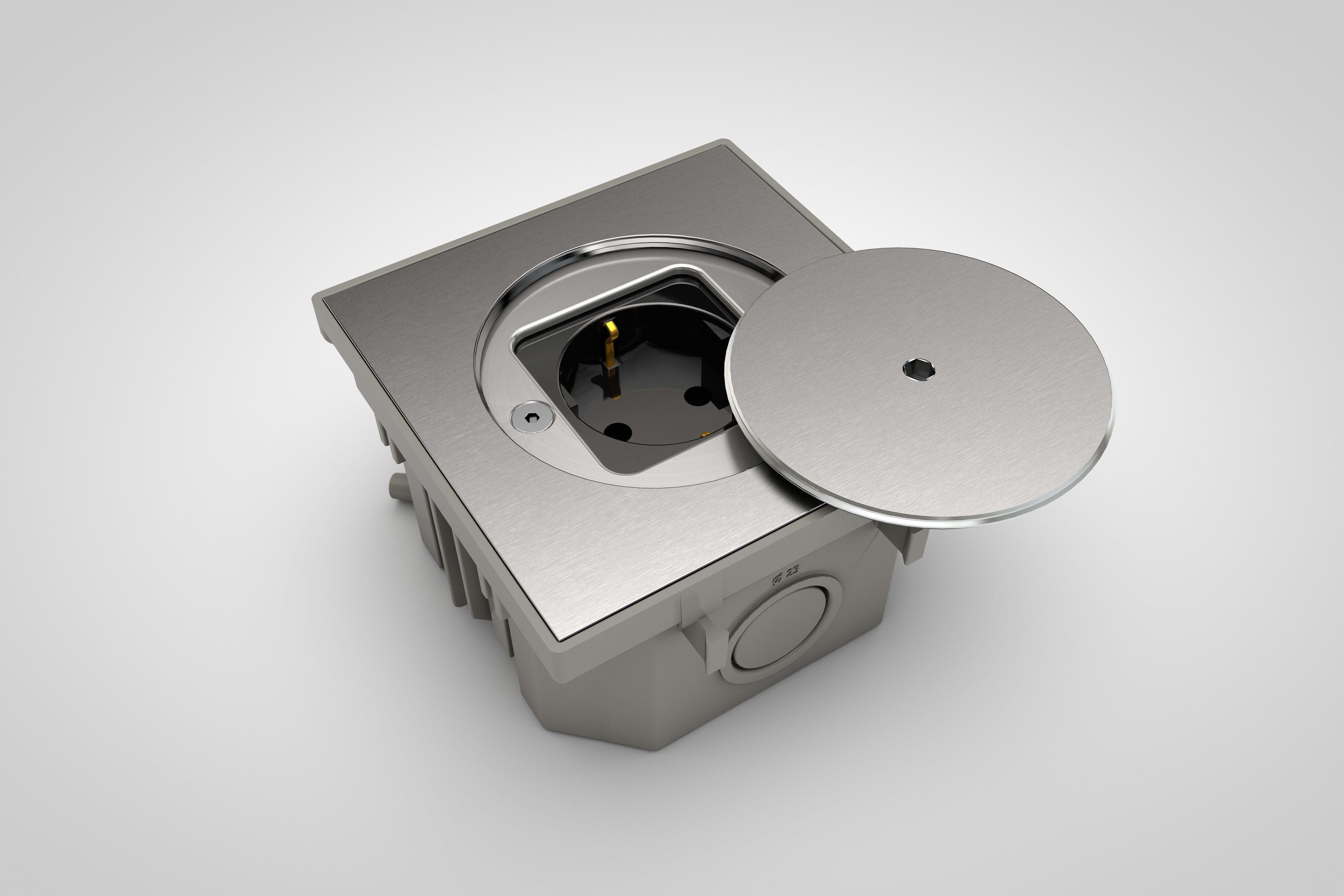 MODELEC - Prise de sol étanche BUBOX CLASSIC Inox 316L Br Couvercle +ouvertu sécu -Schuko