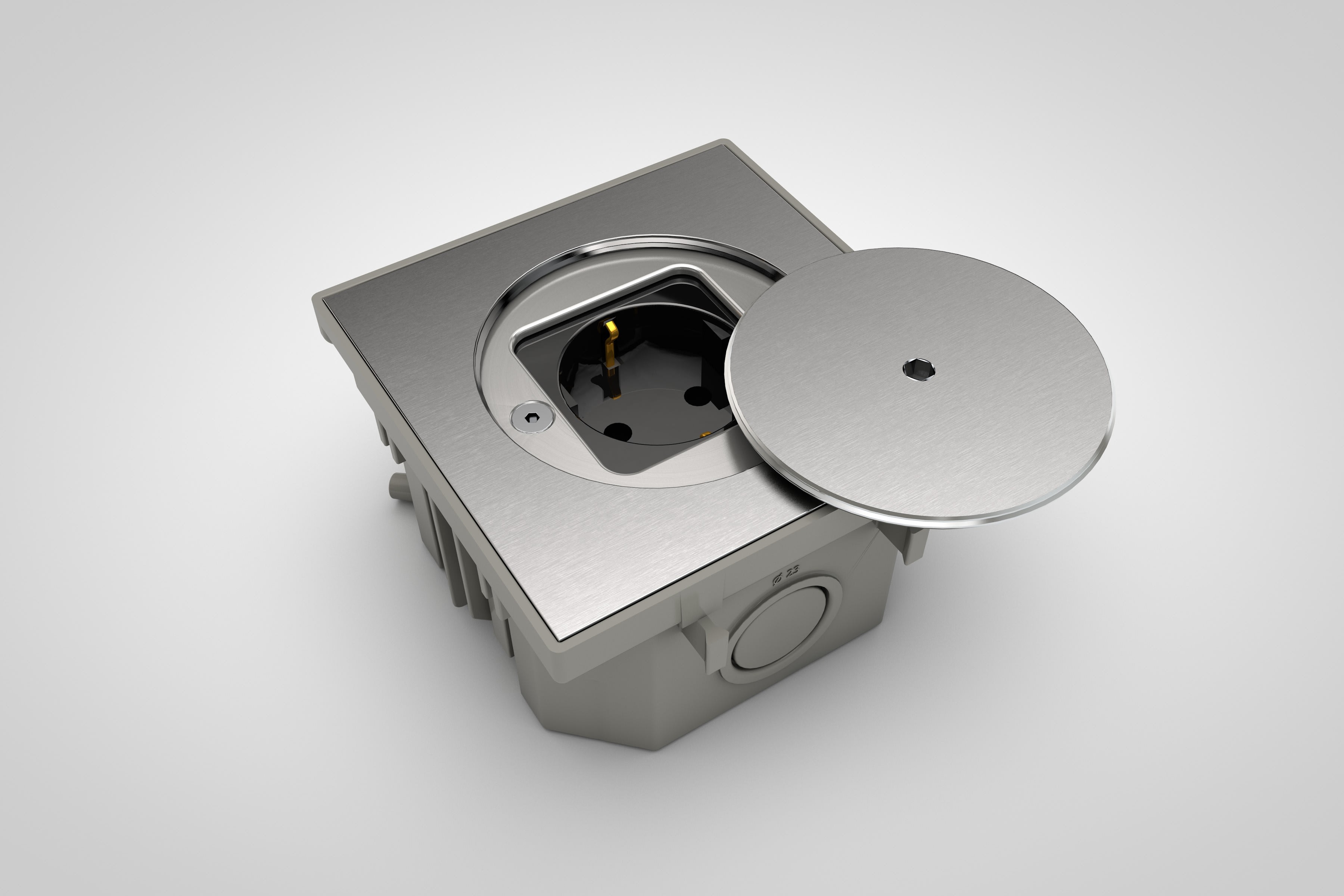 MODELEC - Prise de sol étanche BUBOX CLASSIC Inox 316L Br Couvercle +ouvertu sécu -Schuko