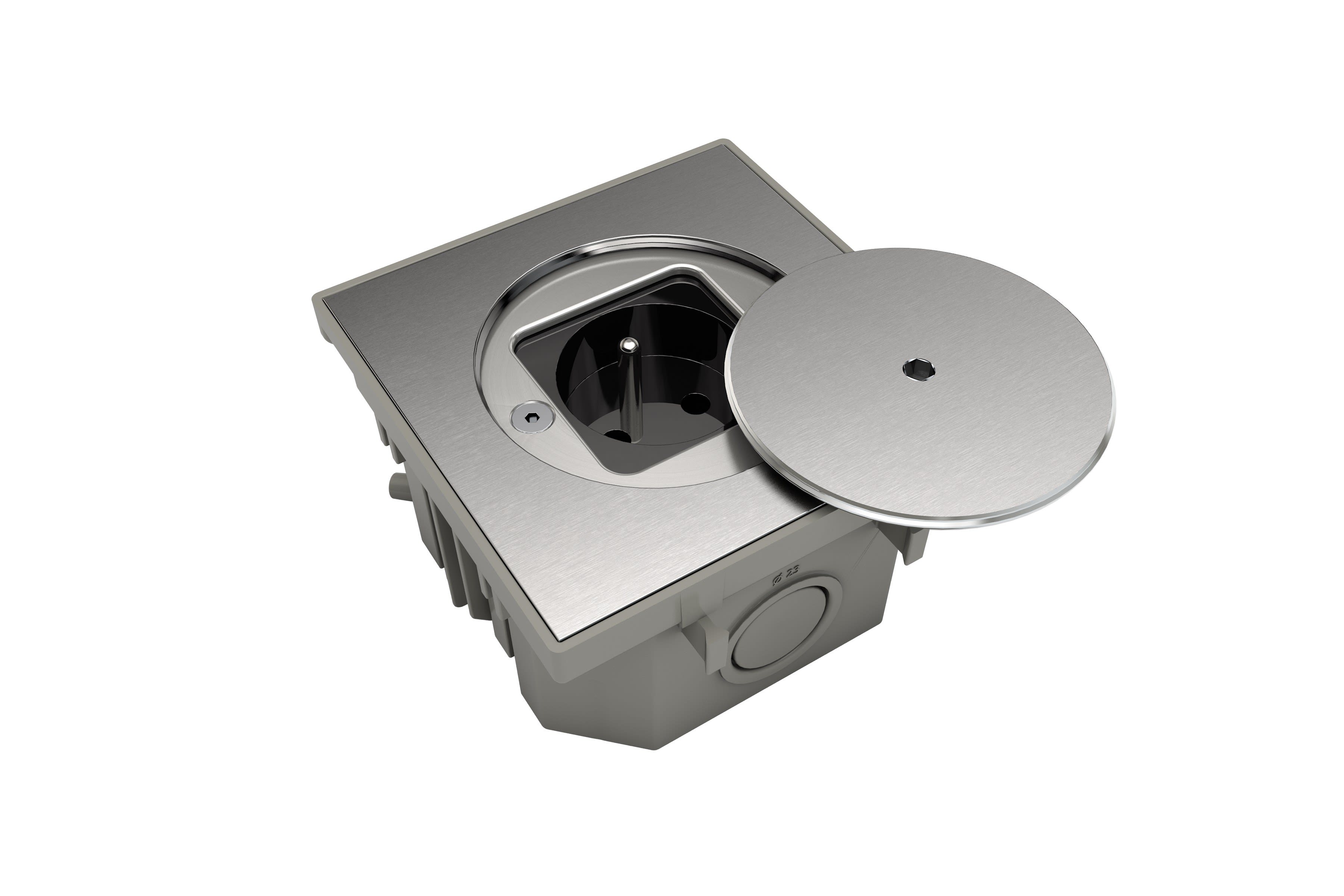 MODELEC - Prise de sol étanche BUBOX CLASSIC Inox 316L Br Couvercle +ouvertu sécu -2P+T FR