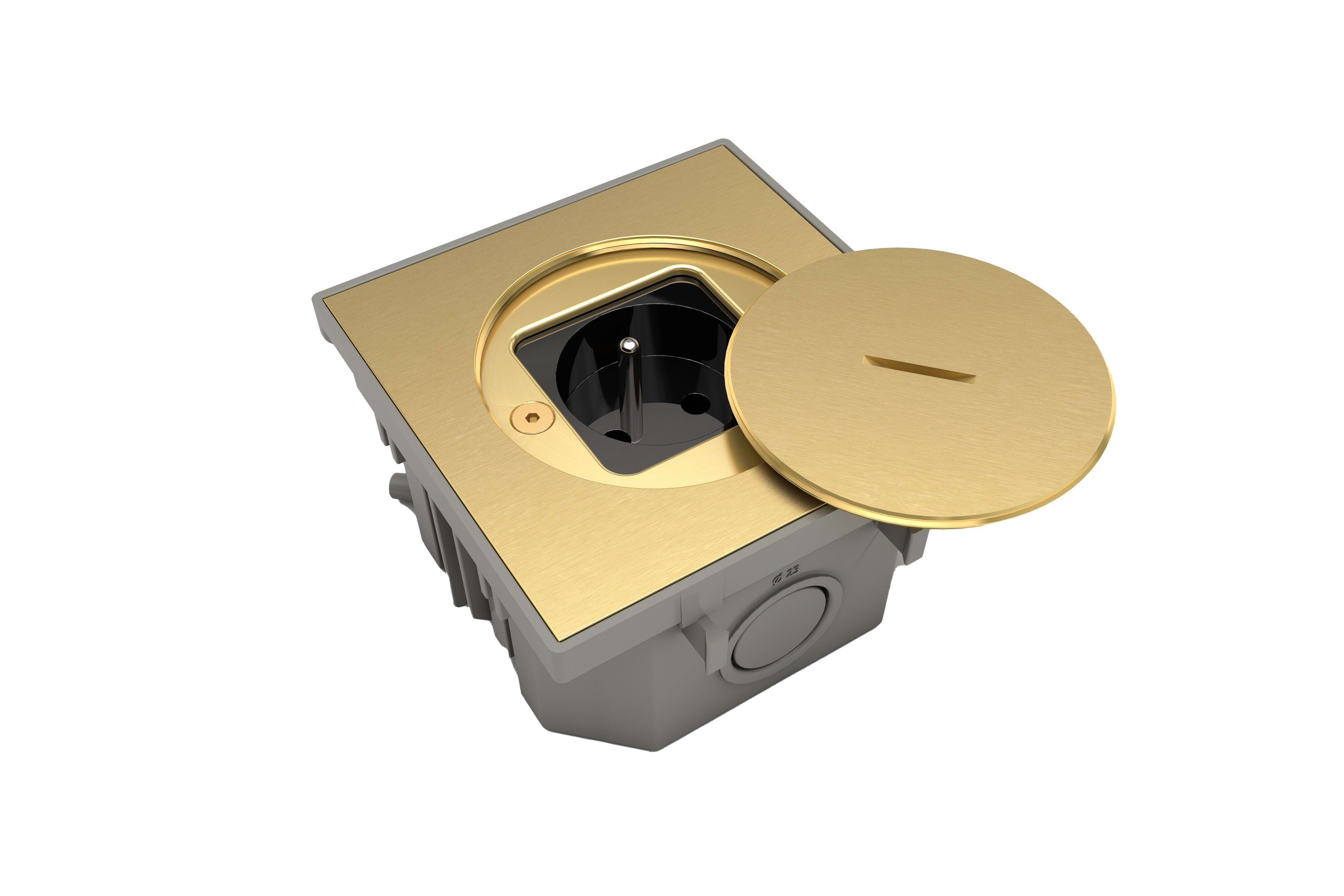 MODELEC - Prise sol étanche BUBOX CLASSIC Laiton Brut Br Couvercle +ouverture std 2P+T FR