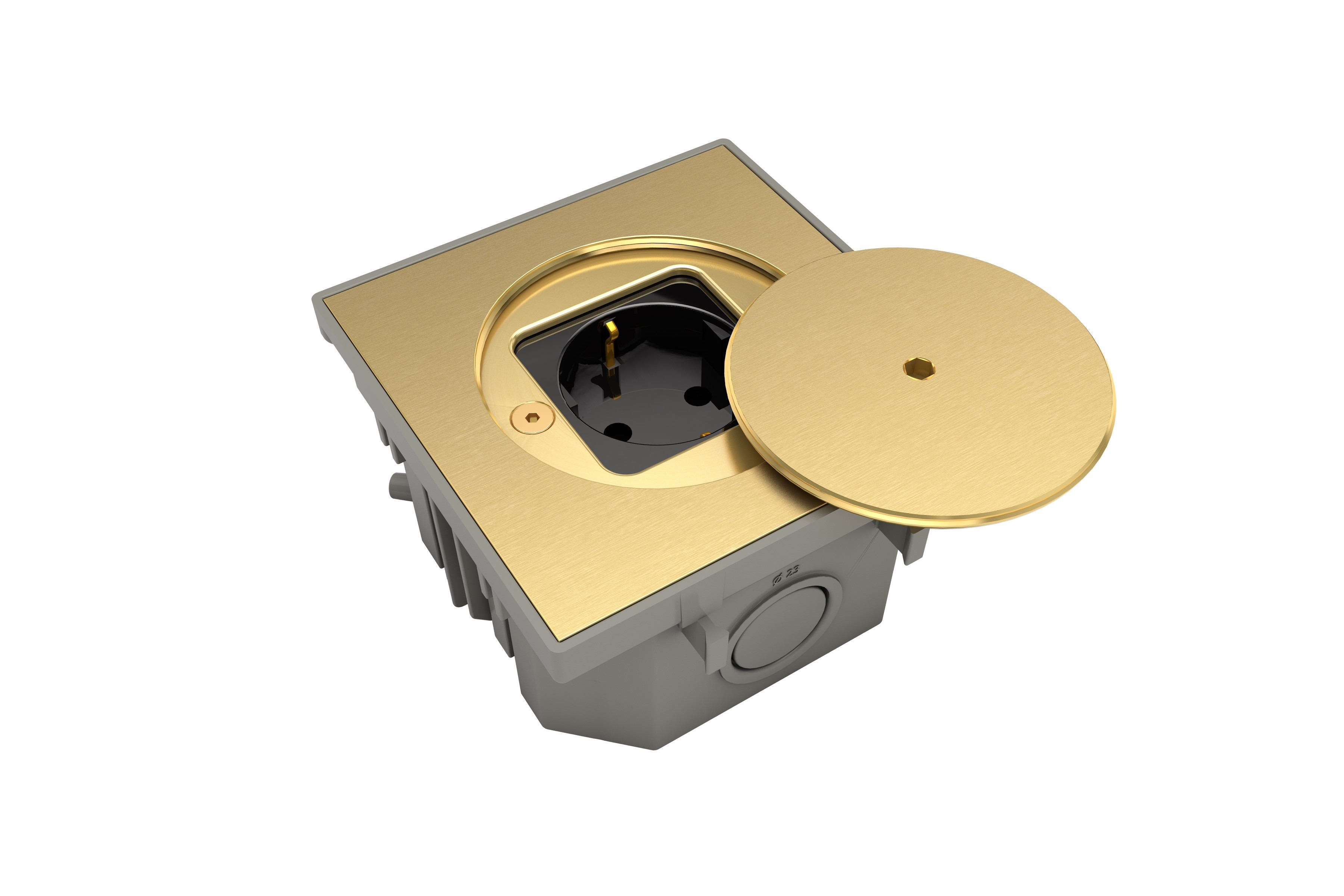 MODELEC - Prise de sol étanche BUBOX CLASSIC Laiton Brut Br Couvercle +ouvertu std -Schuko