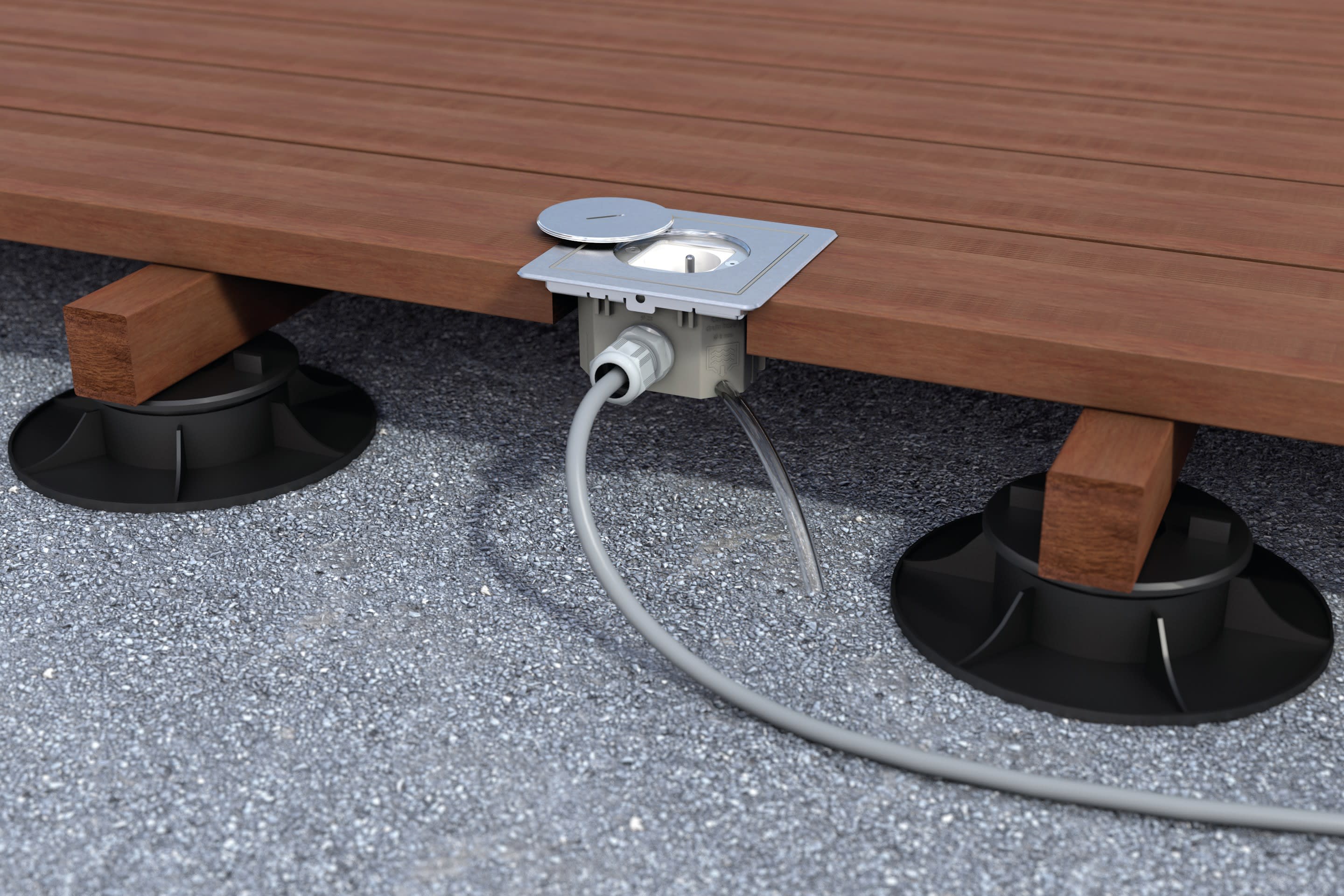 MODELEC - Kit Terrasse Laiton Brut Brossé - pour Prise de sol étanche BUBOX LINE 6mm