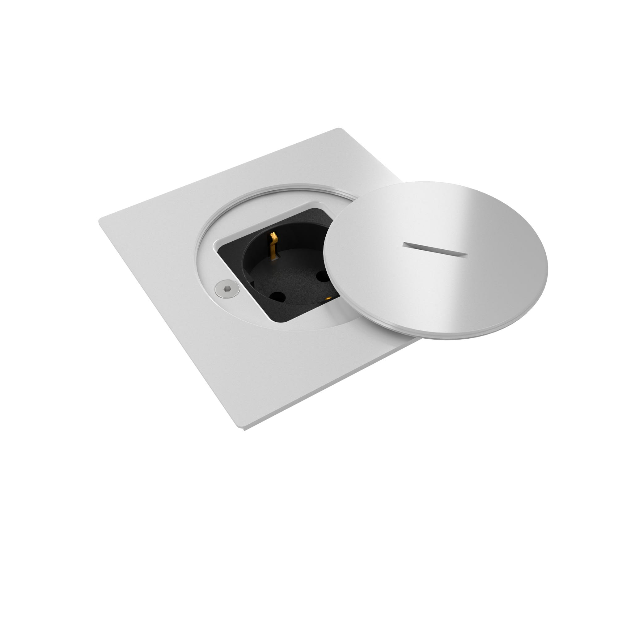 MODELEC - Prise de sol étanche BUBOX LINE Inox Blanc Couvercle + bouchon - PC Schuko