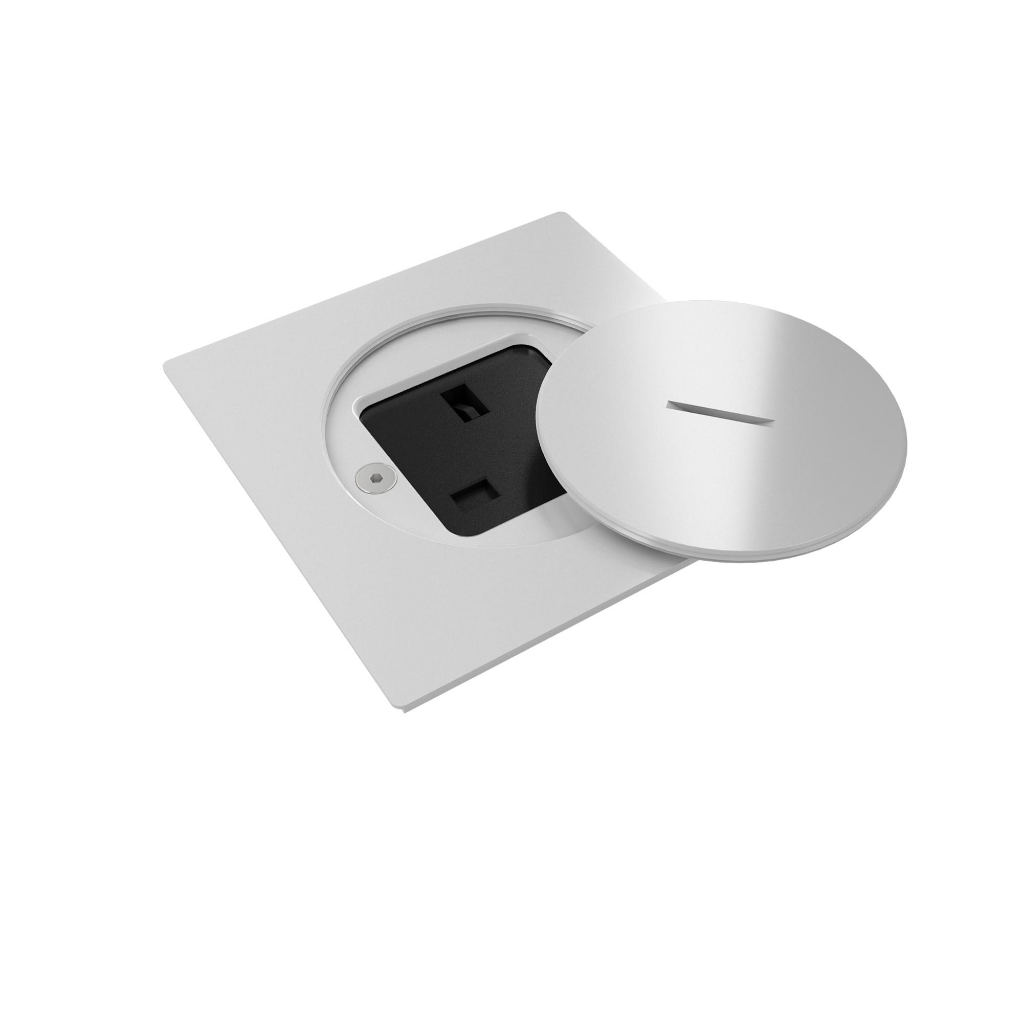 MODELEC - Prise de sol étanche BUBOX LINE Inox Blanc Couvercle ouv std - Prise UK noir