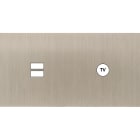 MODELEC - Façade Empreintes PLAN Nickel Satiné Double Horizontale Chargeur USB Prise TV M
